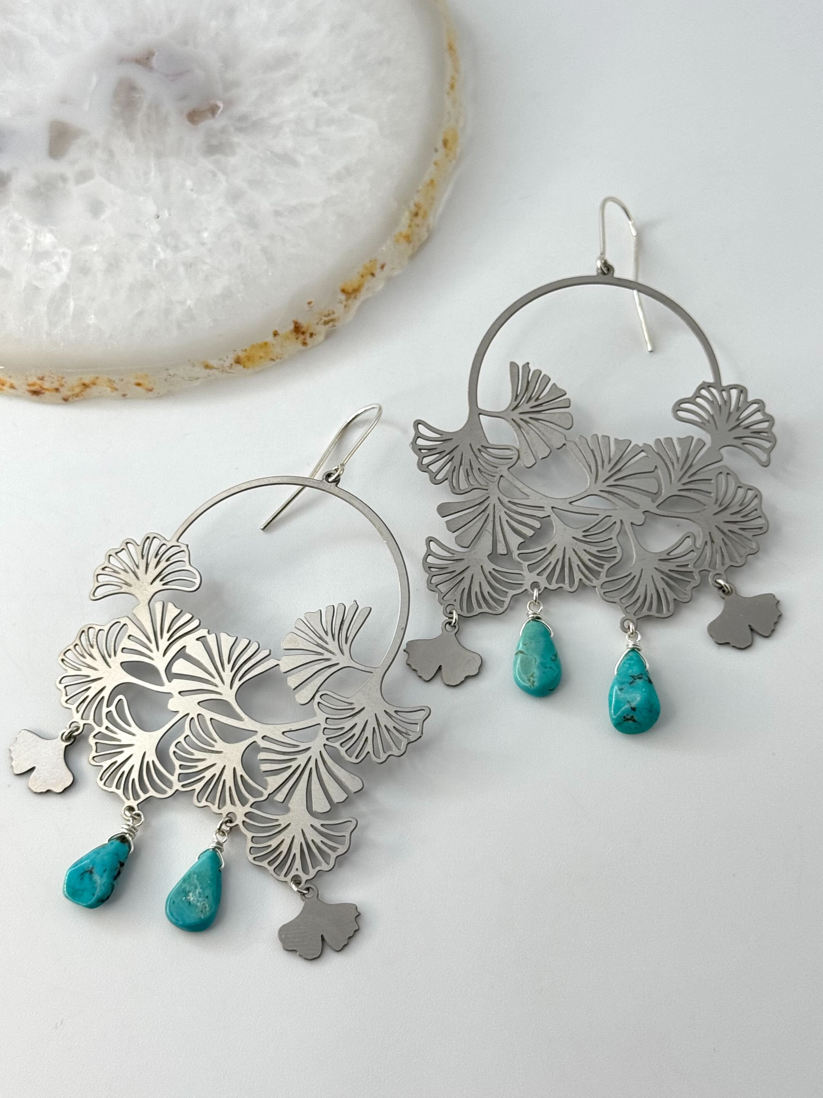 •GINKGO• turquoise + silver dangle earrings