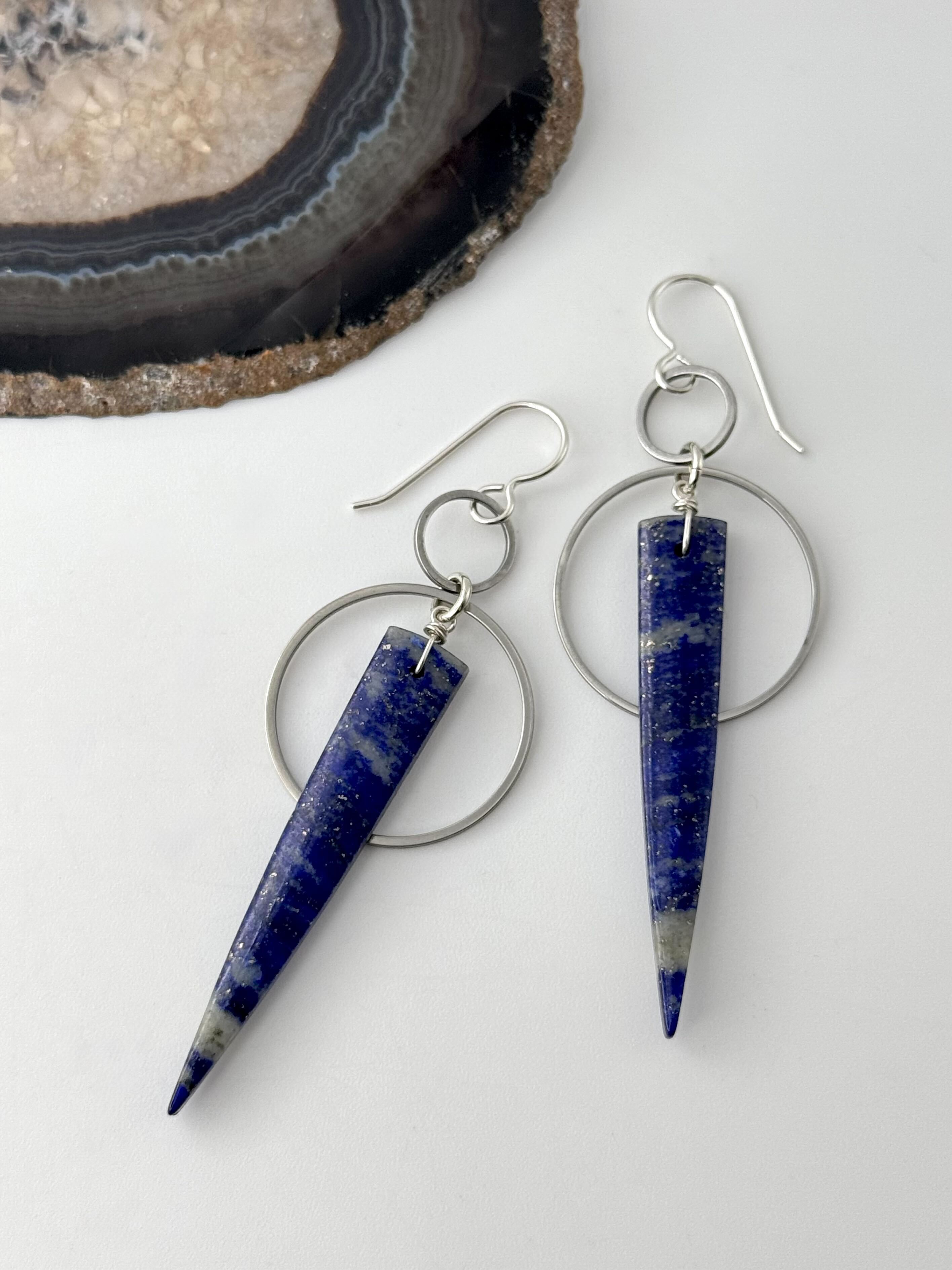 •EQUA-ORBIT• lapis + silver dangle earrings