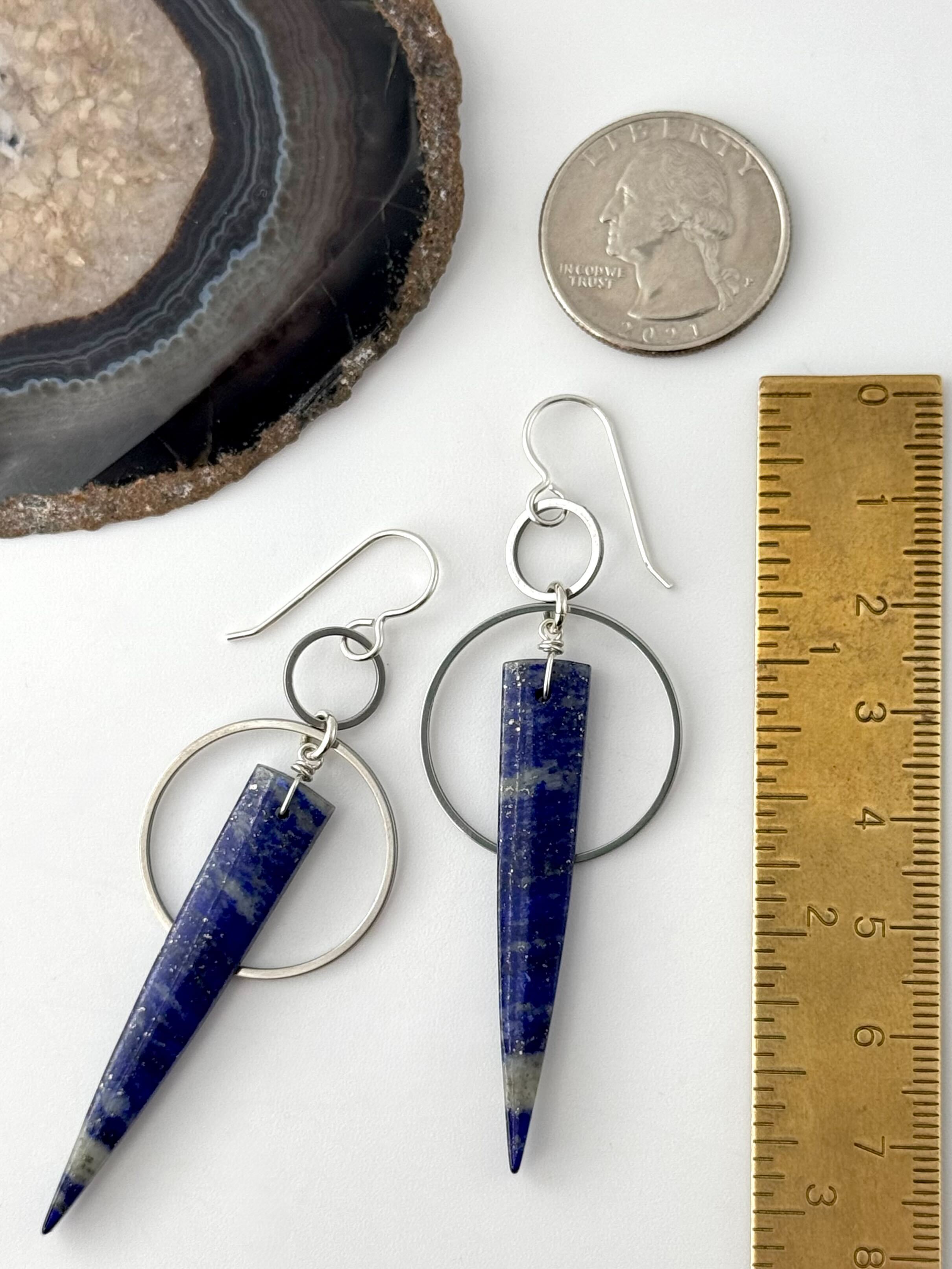 •EQUA-ORBIT• lapis + silver dangle earrings