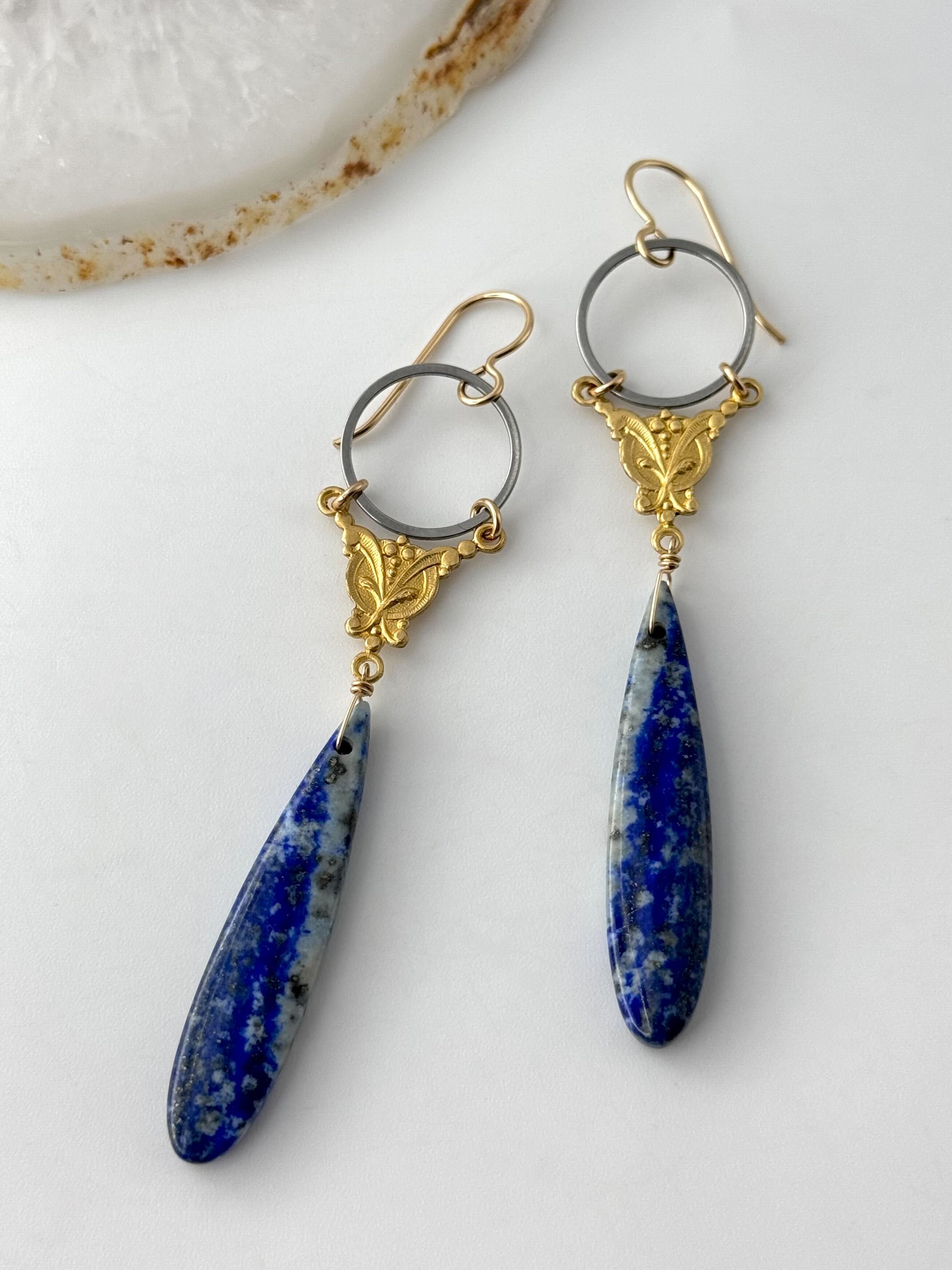 •MIRABEL• lapis + mixed metal dangle earrings