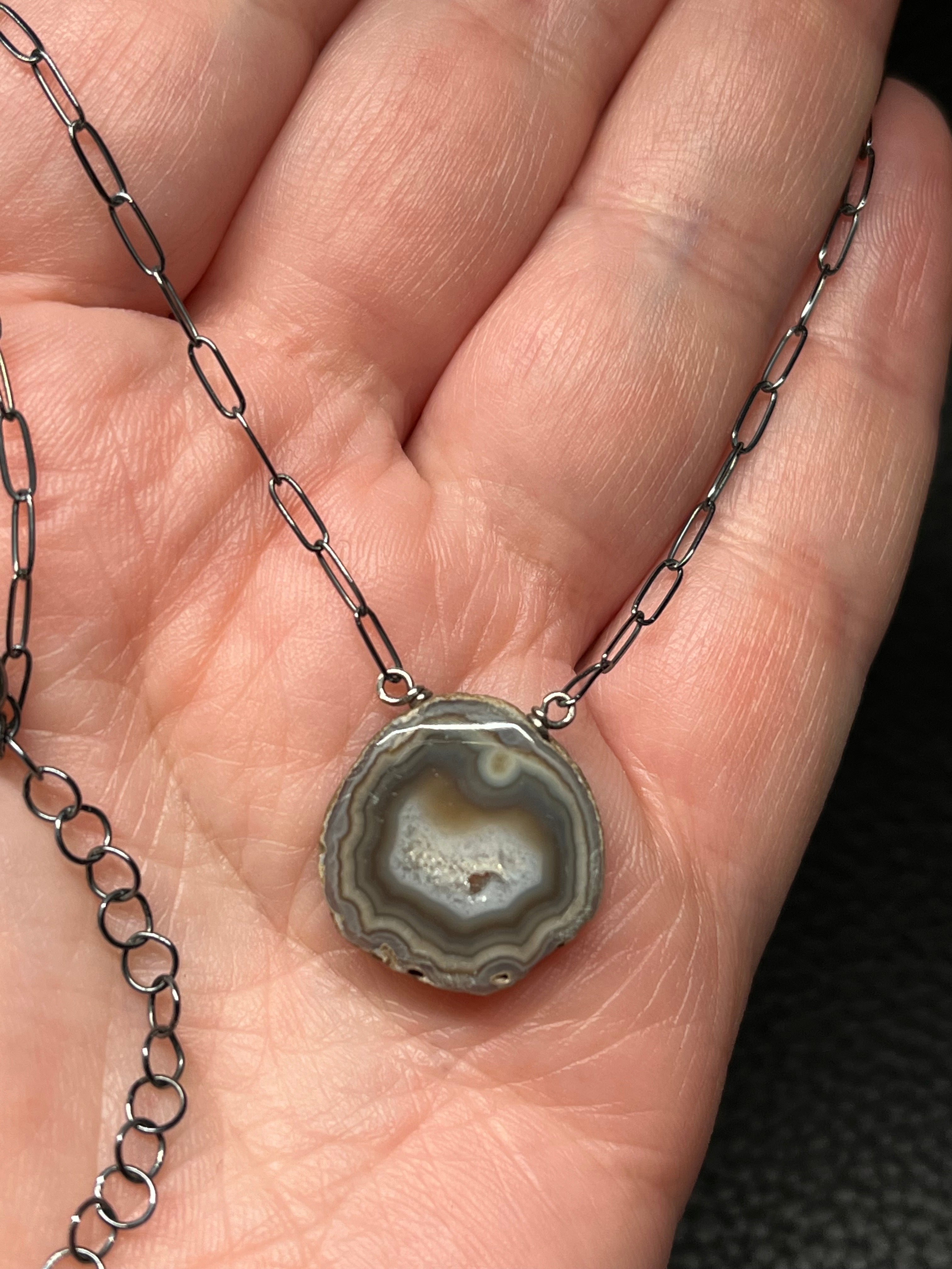 •AEON• agate druzy + oxidized silver necklace (18"-20")