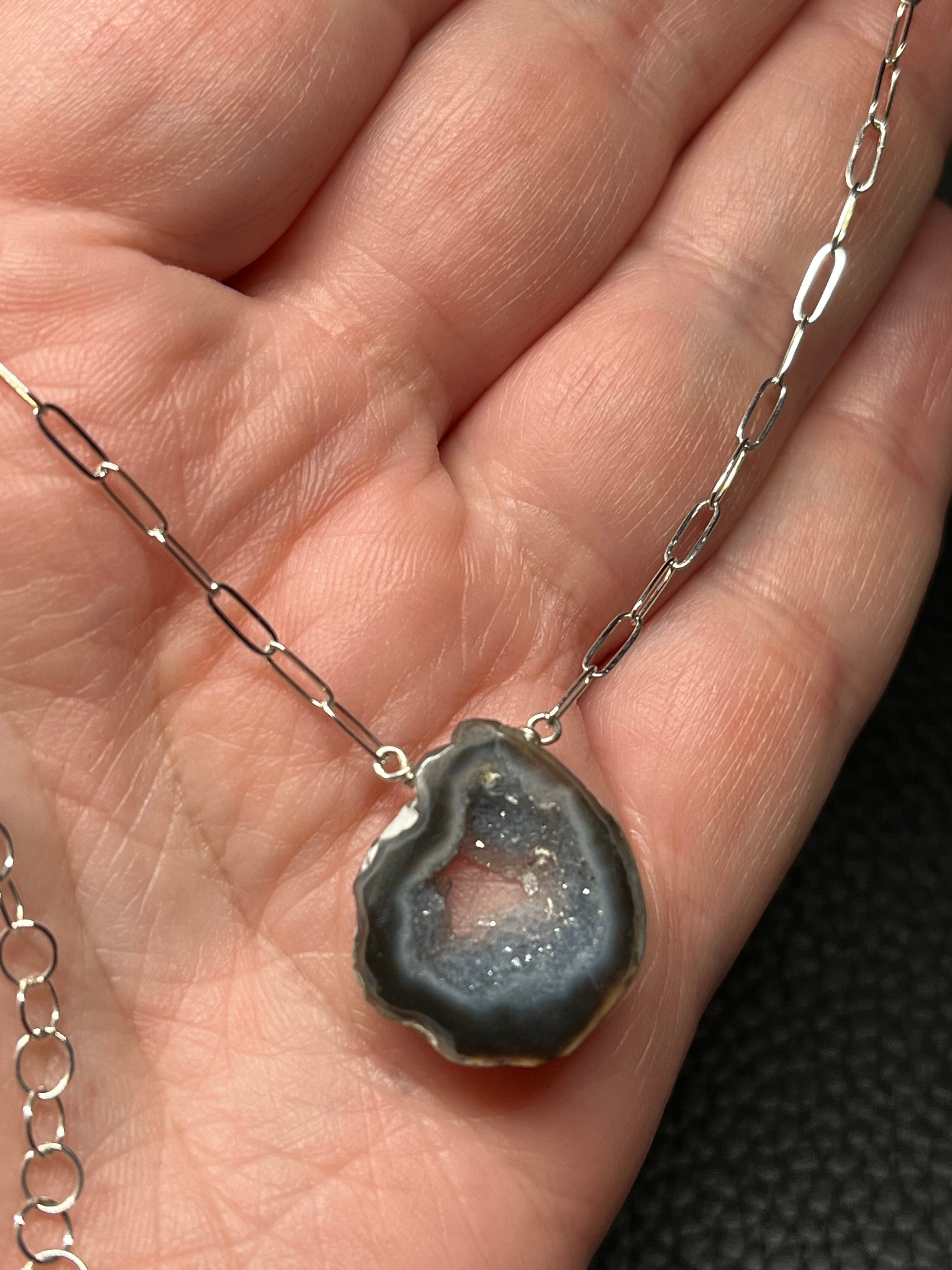 •AEON• agate druzy + silver necklace (18"-20")