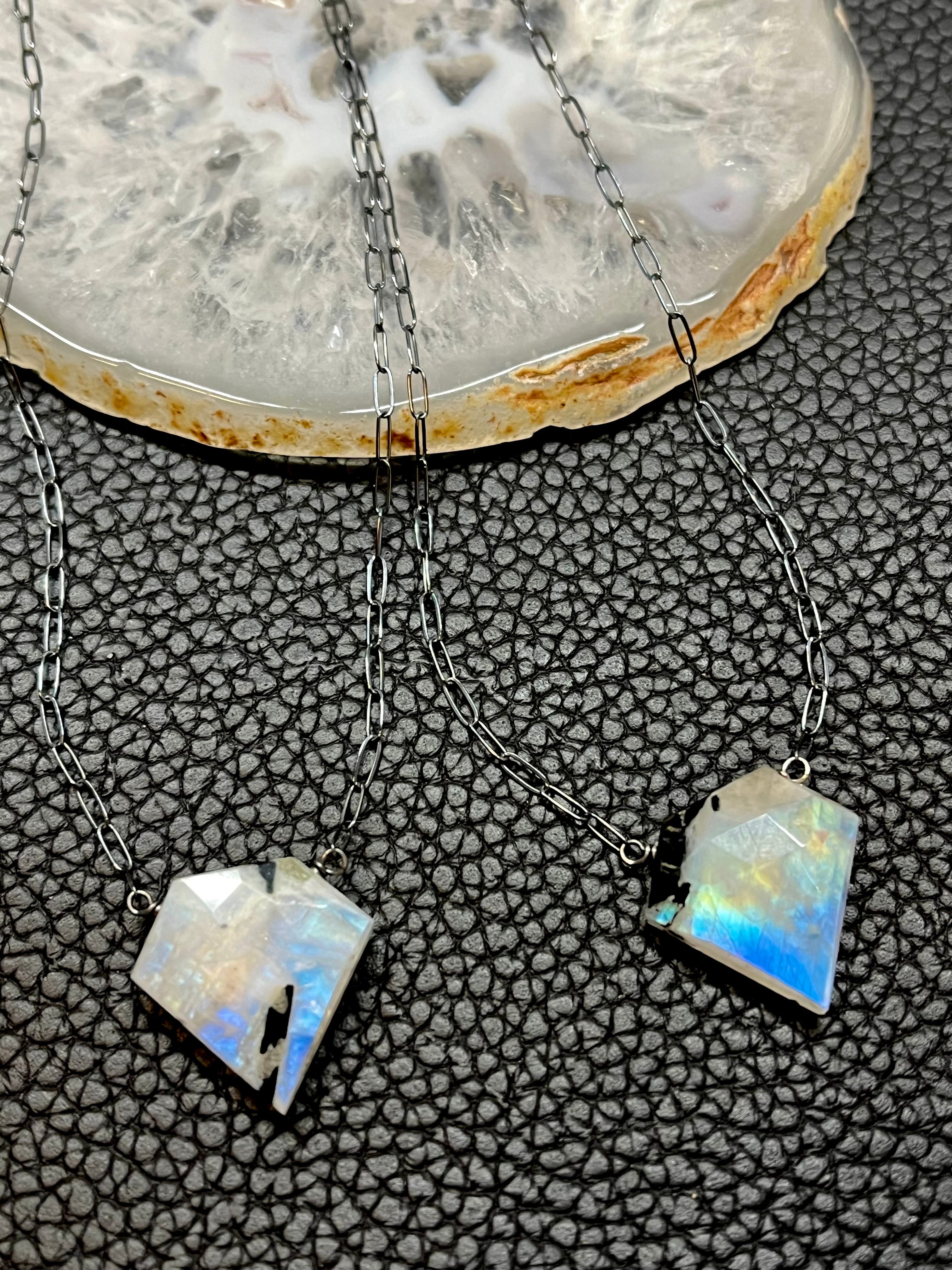 •AEON• tourmalinated rainbow moonstone + oxidized silver necklace