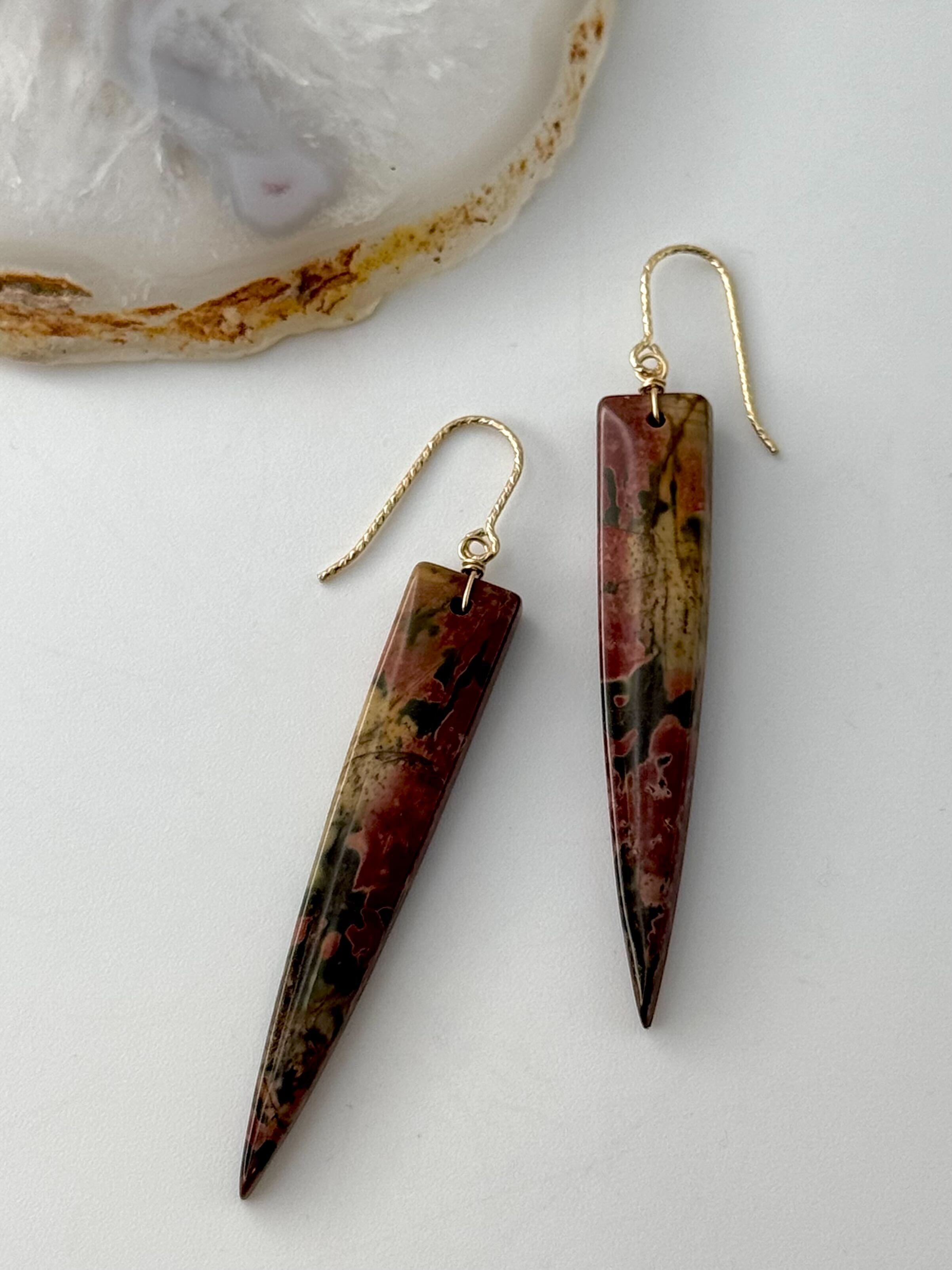 •STRAY• red creek jasper + gold dangle earrings