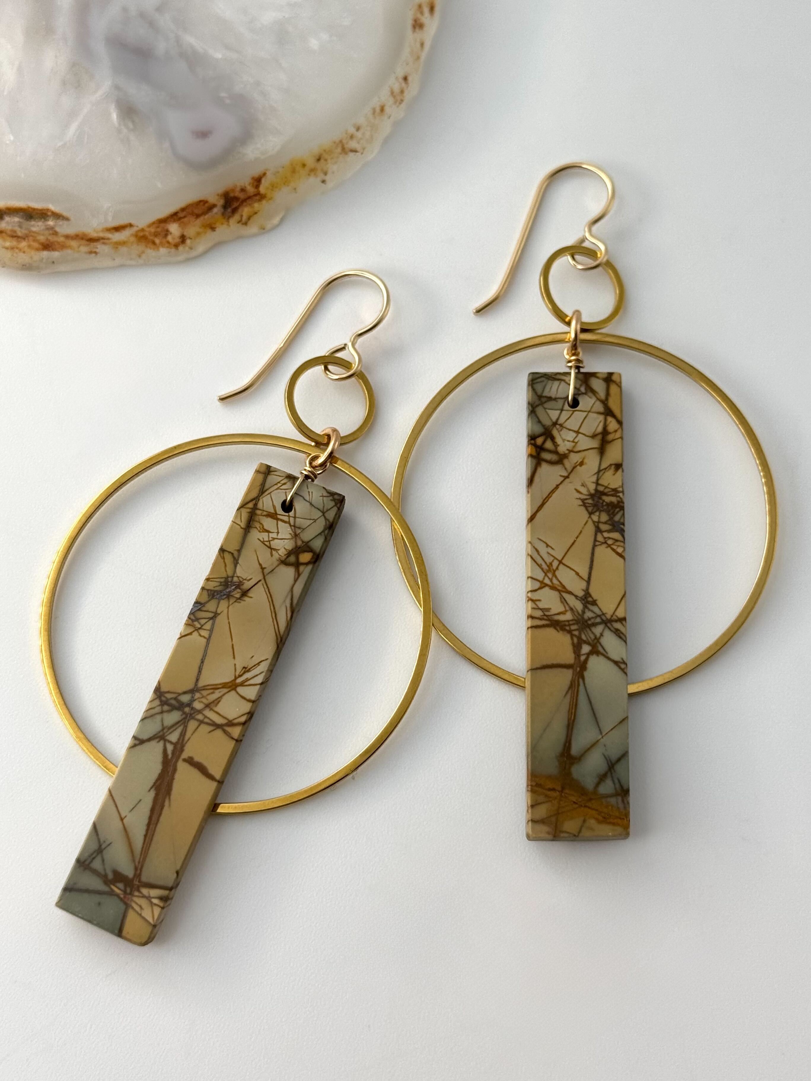 •EQUA-ORBIT• red creek jasper + gold dangle earrings