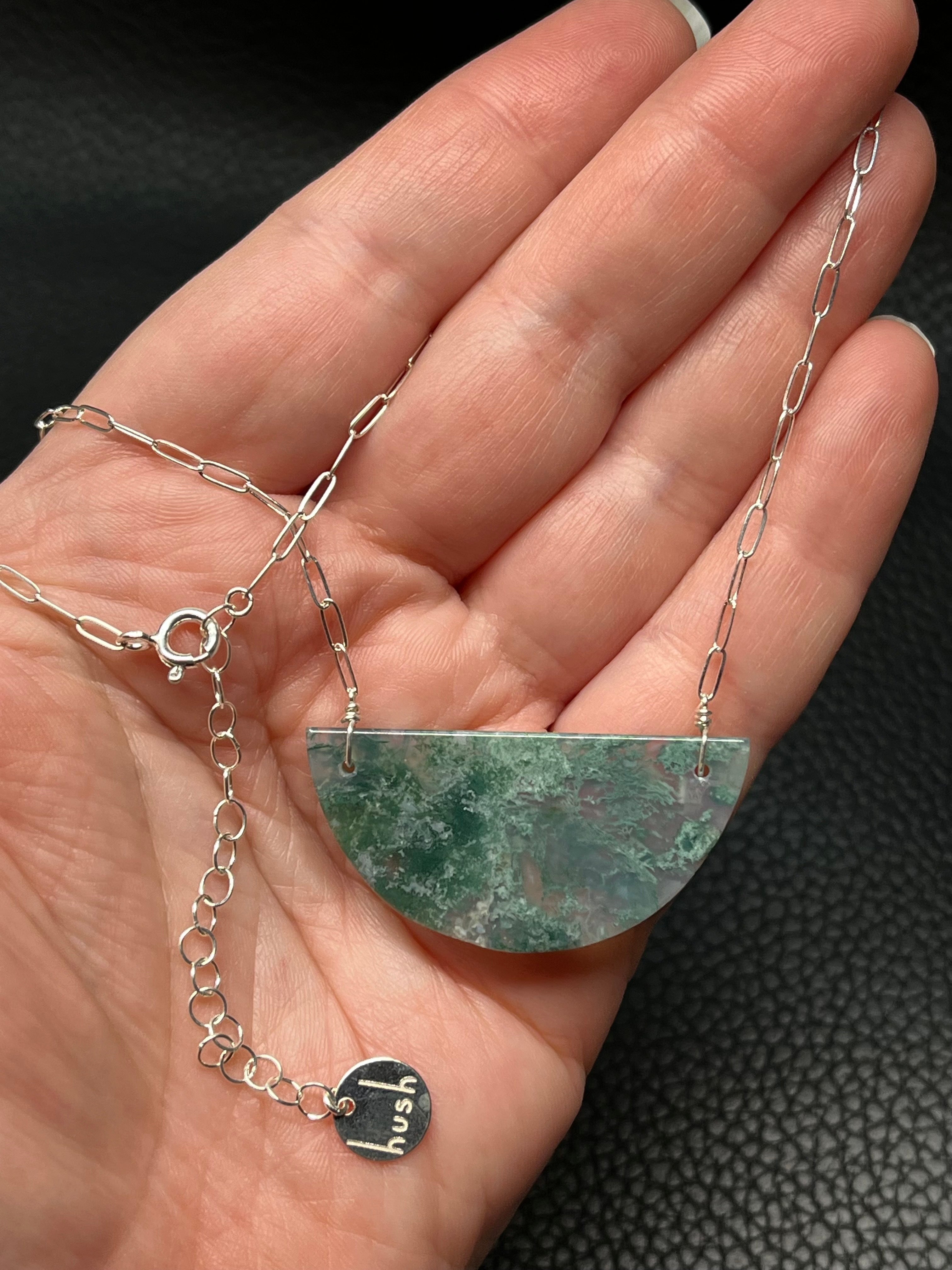 •AEON• moss agate + silver necklace (16"-18")