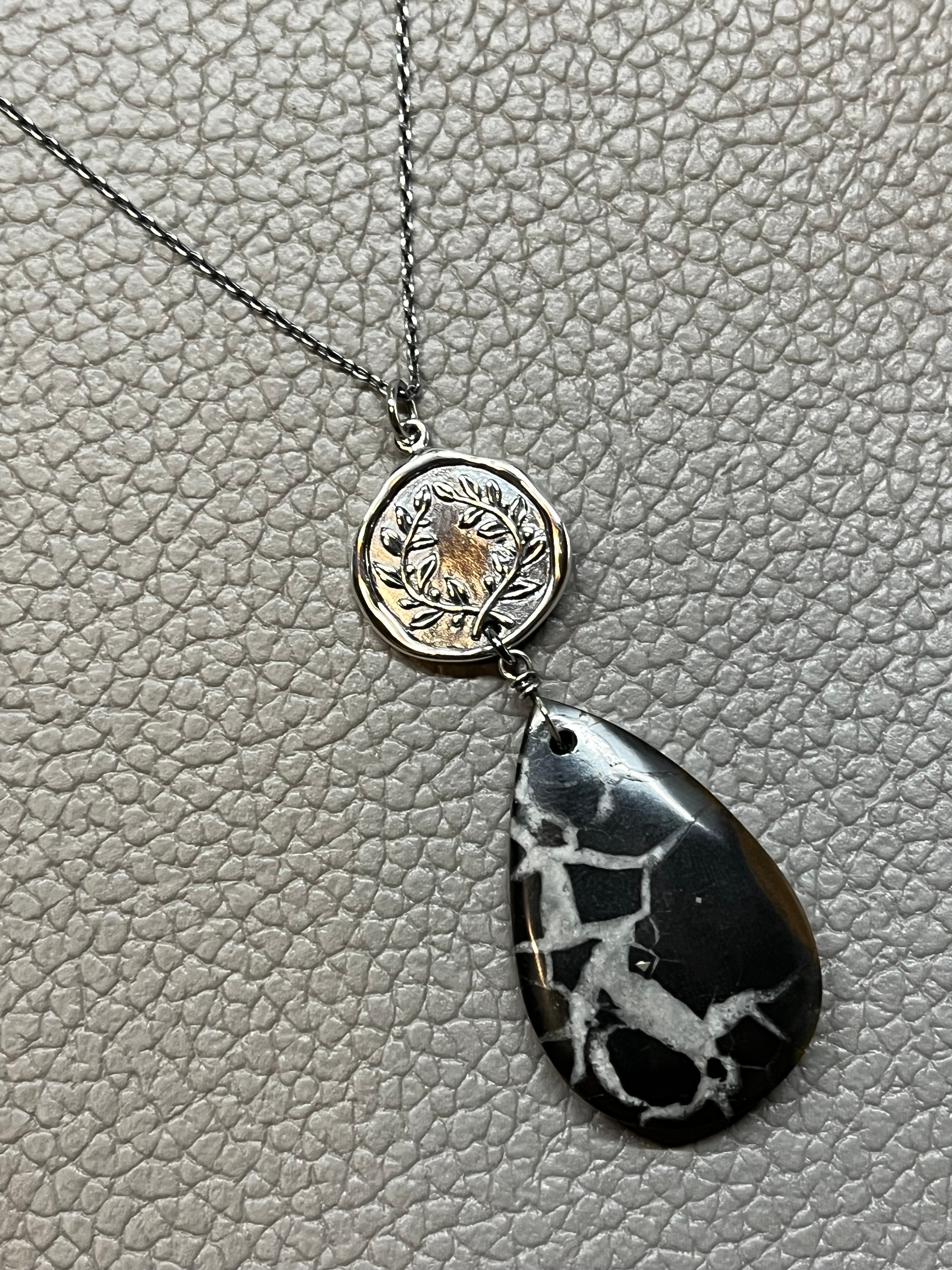 •TEND• septarian nodule + laurel coin + silver necklace (18"-20")