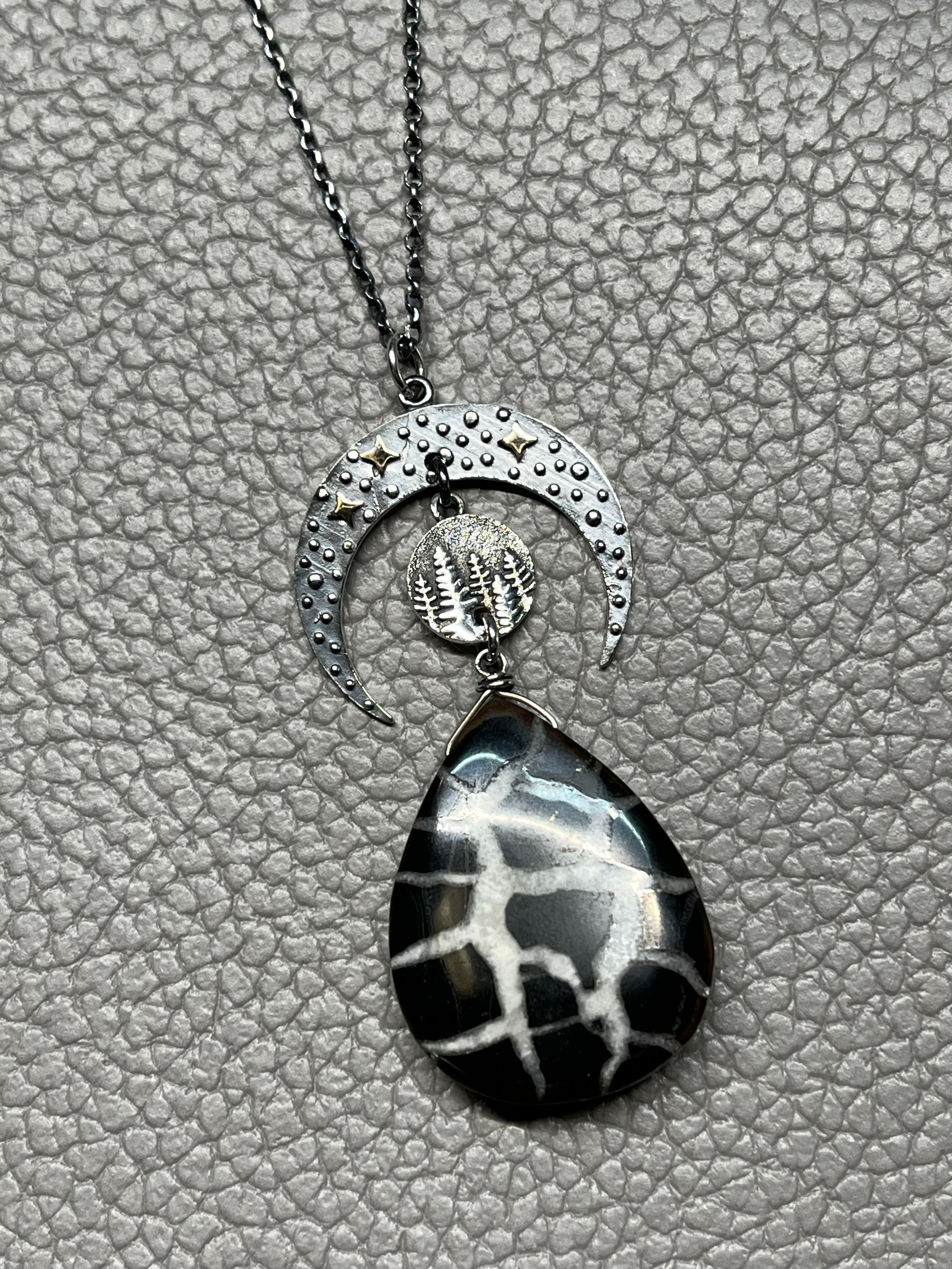 •COVE• septarian nodule + cosmic cove moon + mixed metal necklace (18"-20")