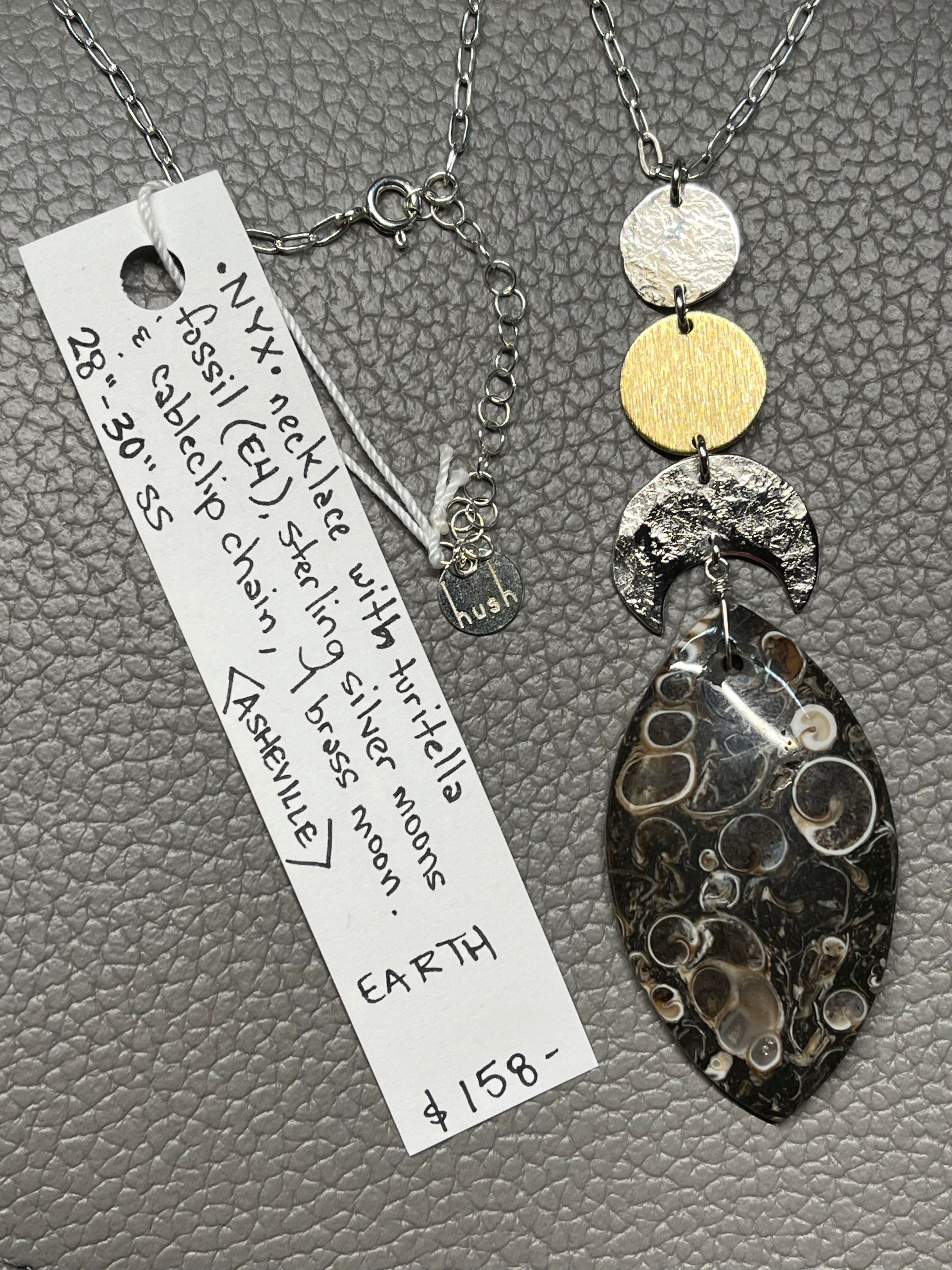 •NYX• turritella fossil + moon stack + mixed metal necklace (28"-30")