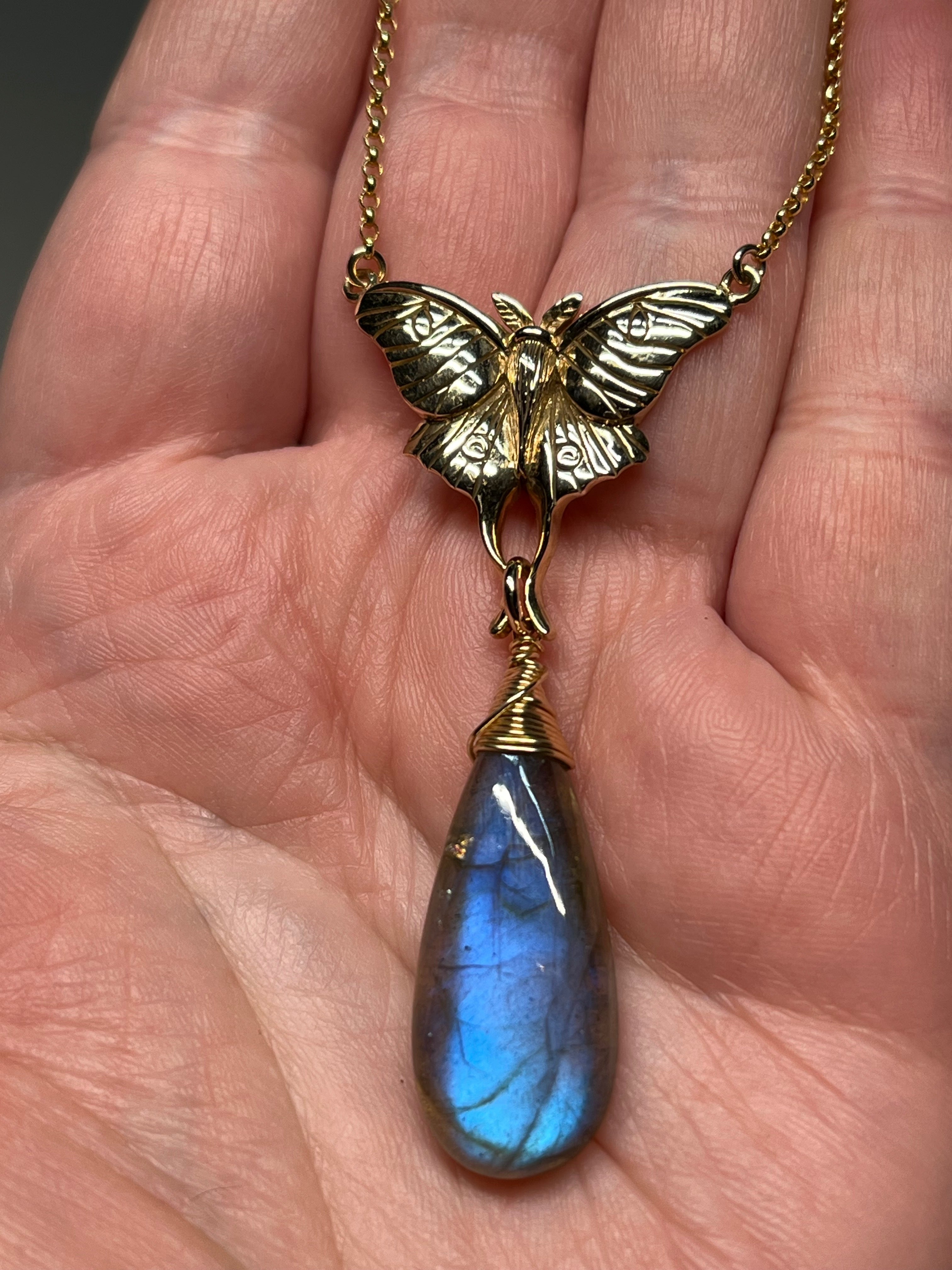 •GUIDE• labradorite + luna moth + gold necklace (18"-20")