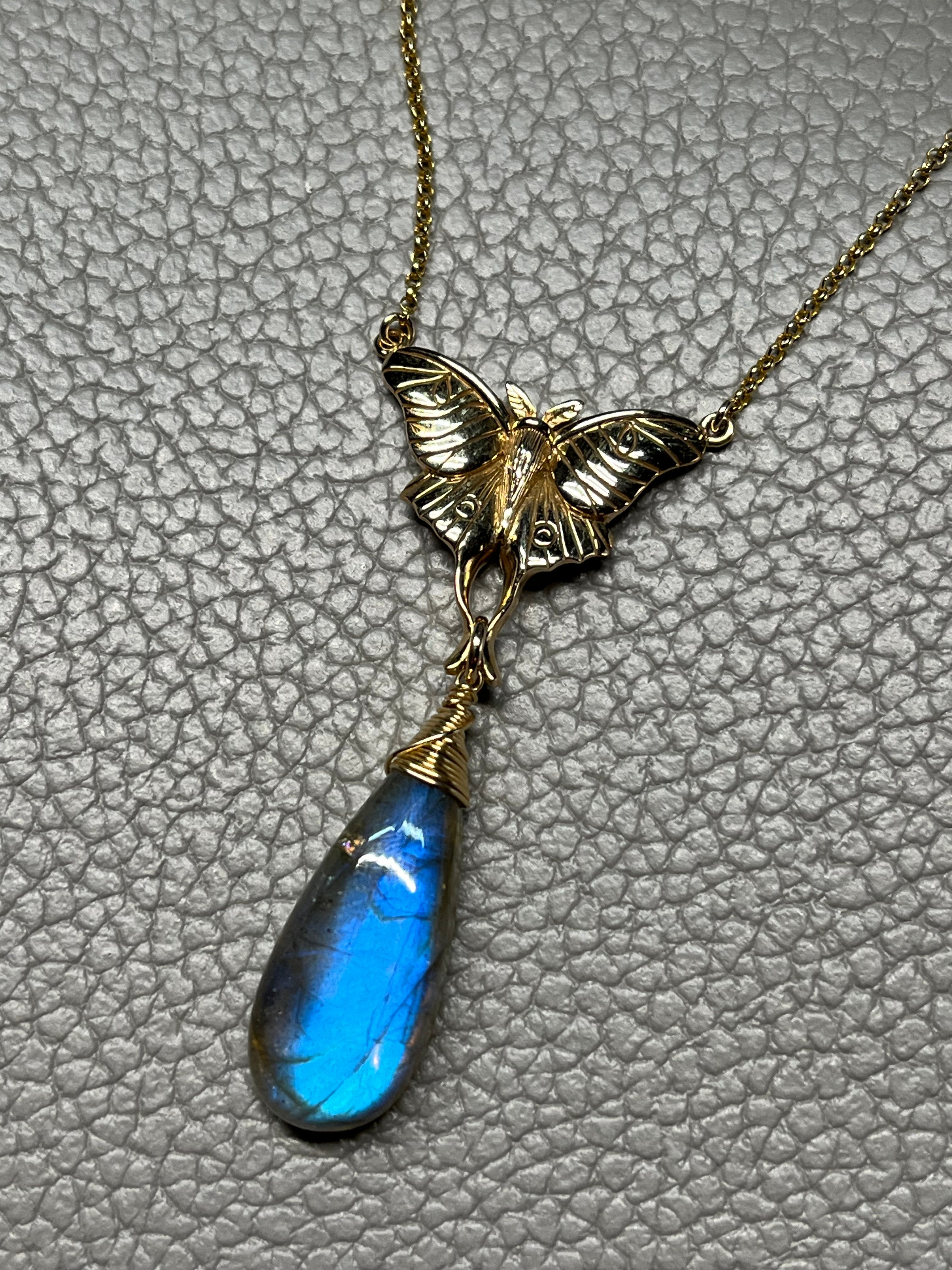 •GUIDE• labradorite + luna moth + gold necklace (18"-20")