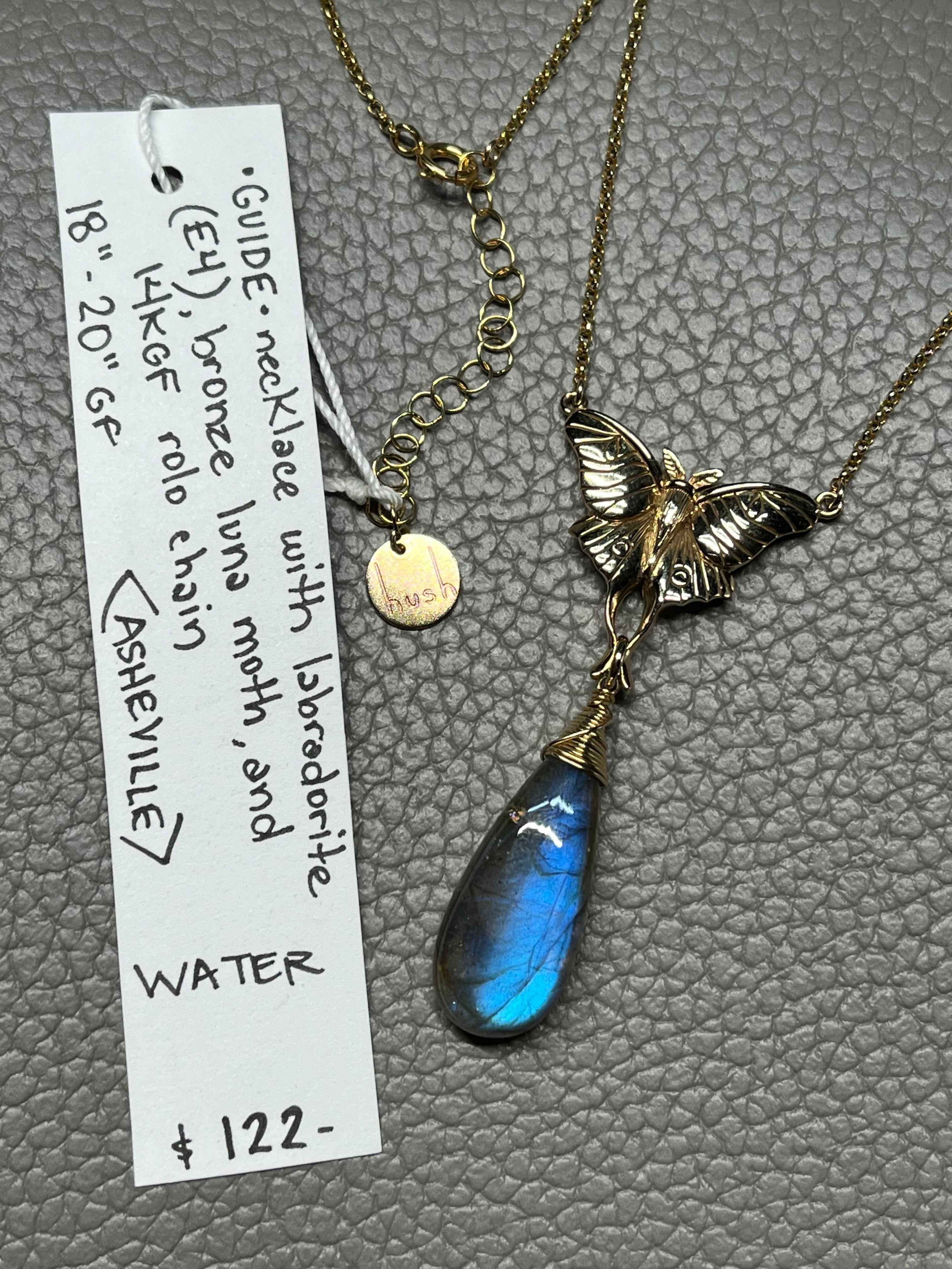 •GUIDE• labradorite + luna moth + gold necklace (18"-20")