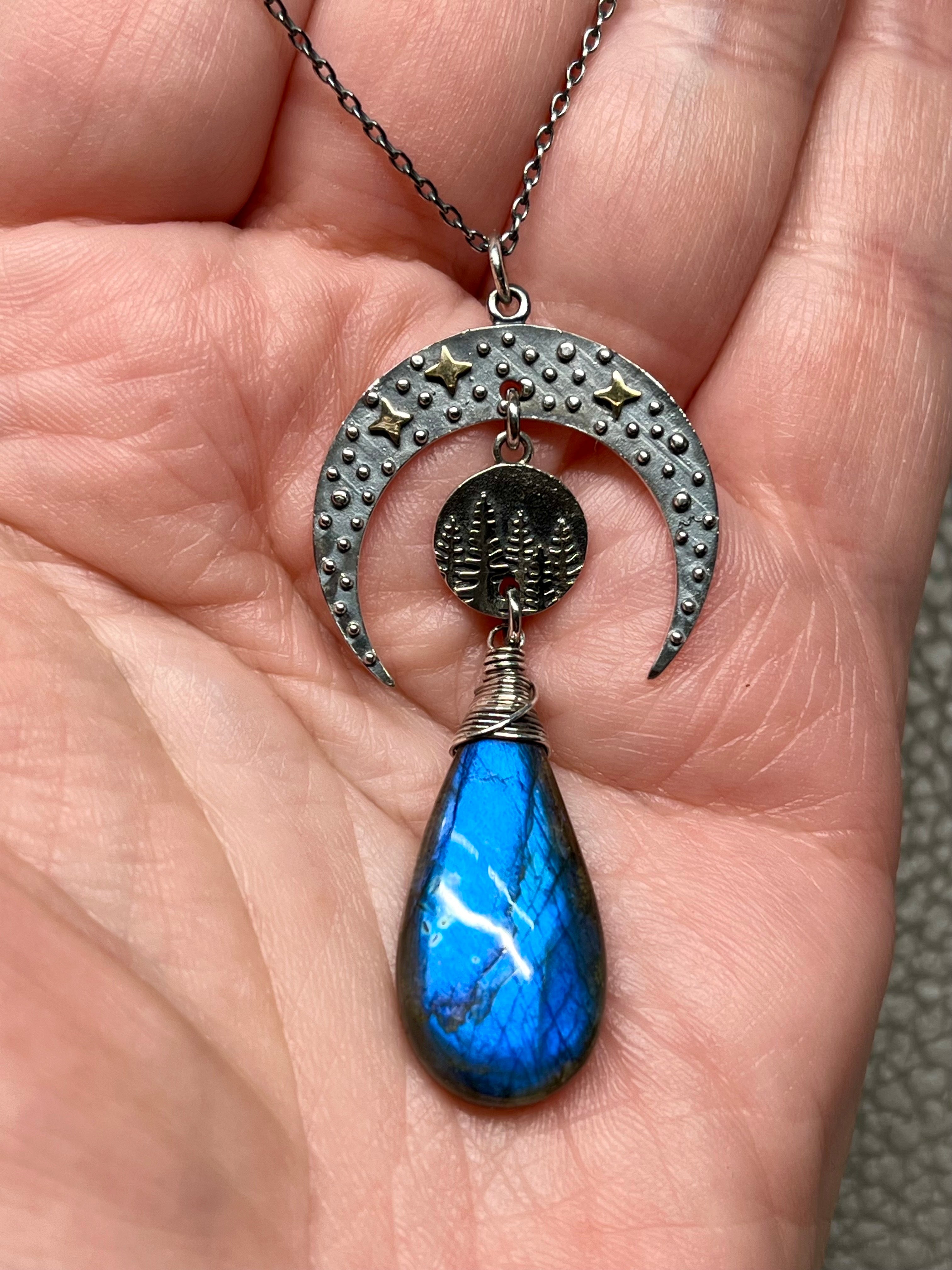 •COVE• labradorite + cosmic cove moon + mixed metal necklace (18"-20")