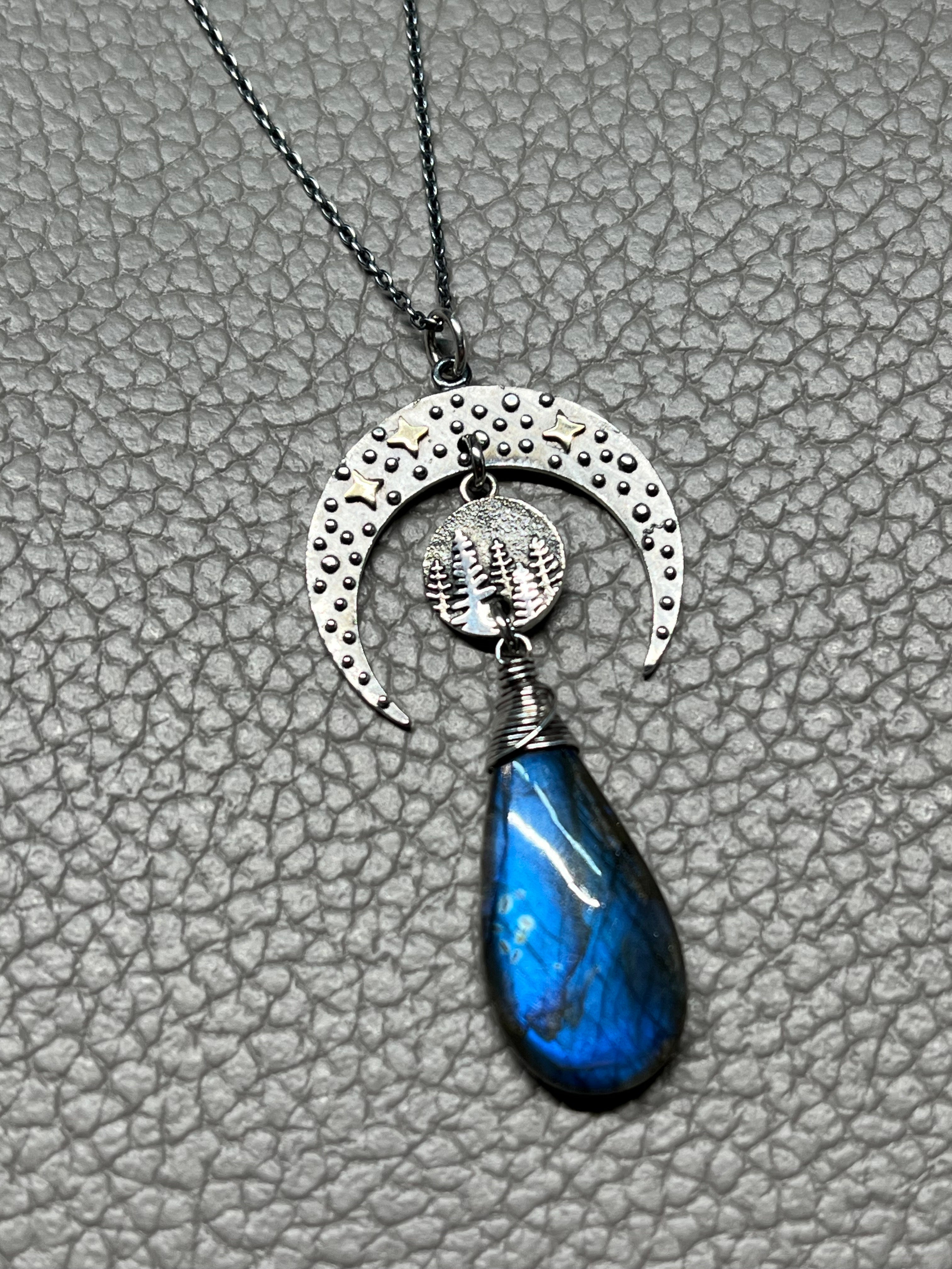 •COVE• labradorite + cosmic cove moon + mixed metal necklace (18"-20")