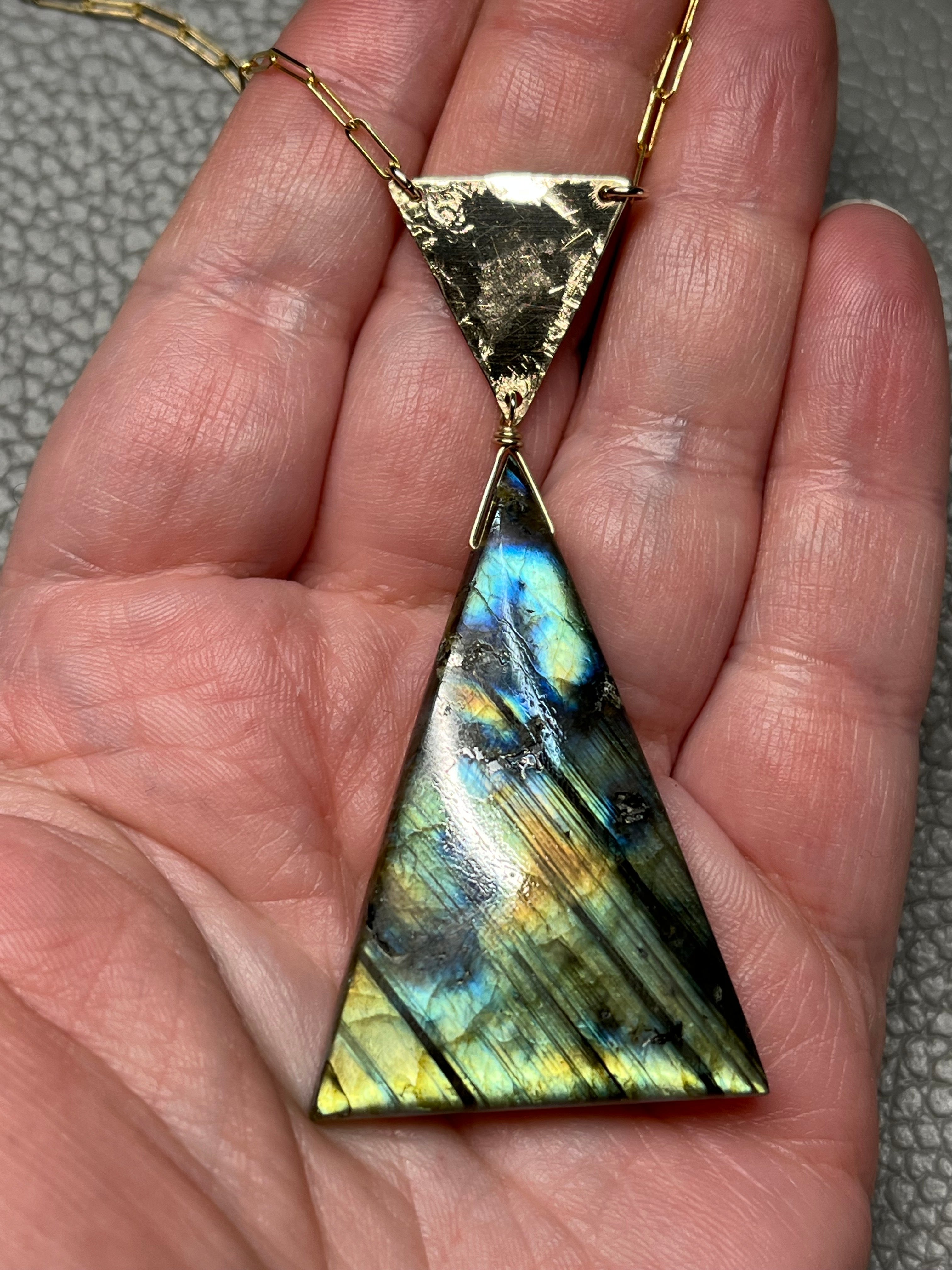 •AEON• labradorite + triangle + gold necklace (18"-20")