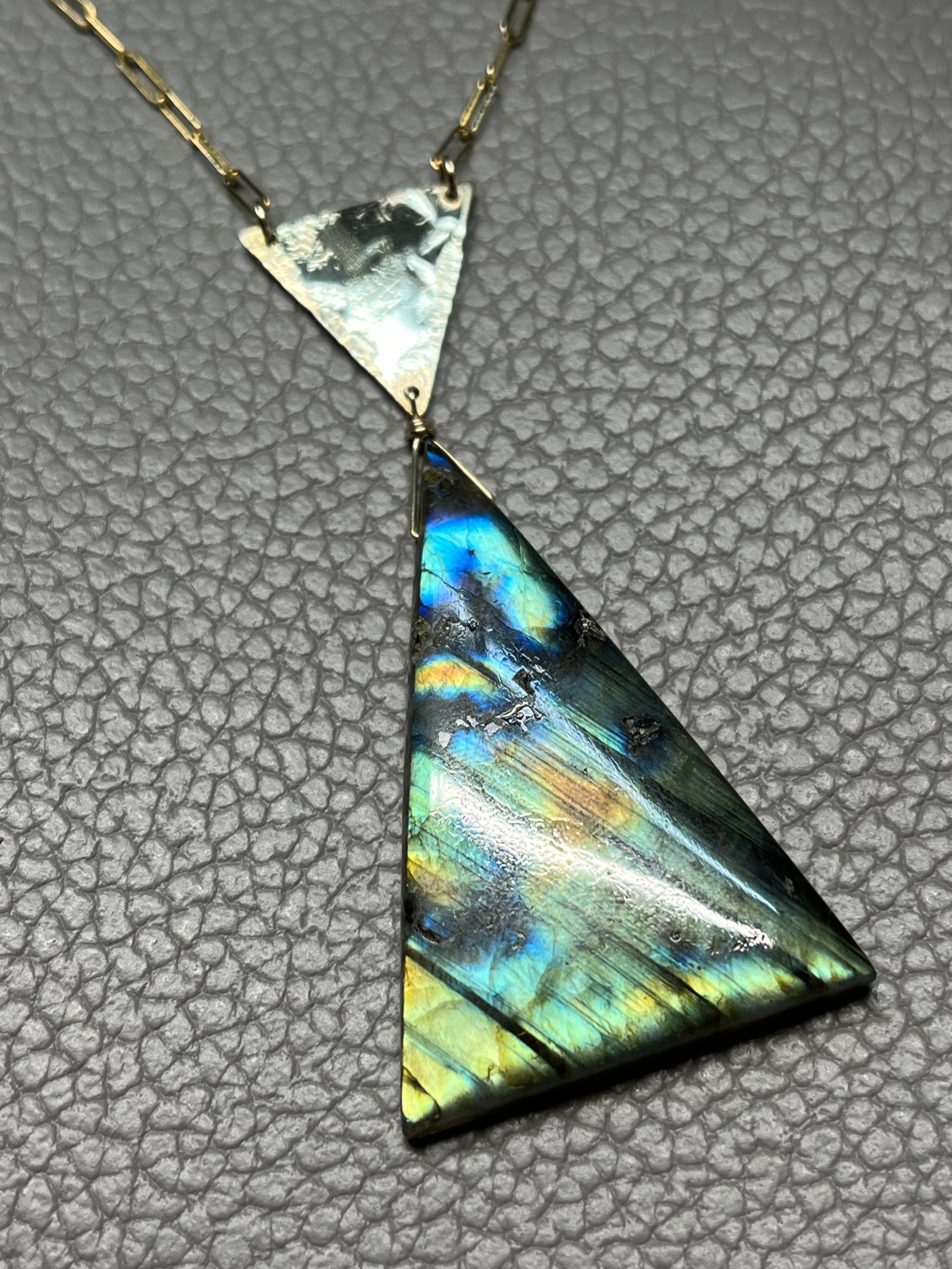 •AEON• labradorite + triangle + gold necklace (18"-20")