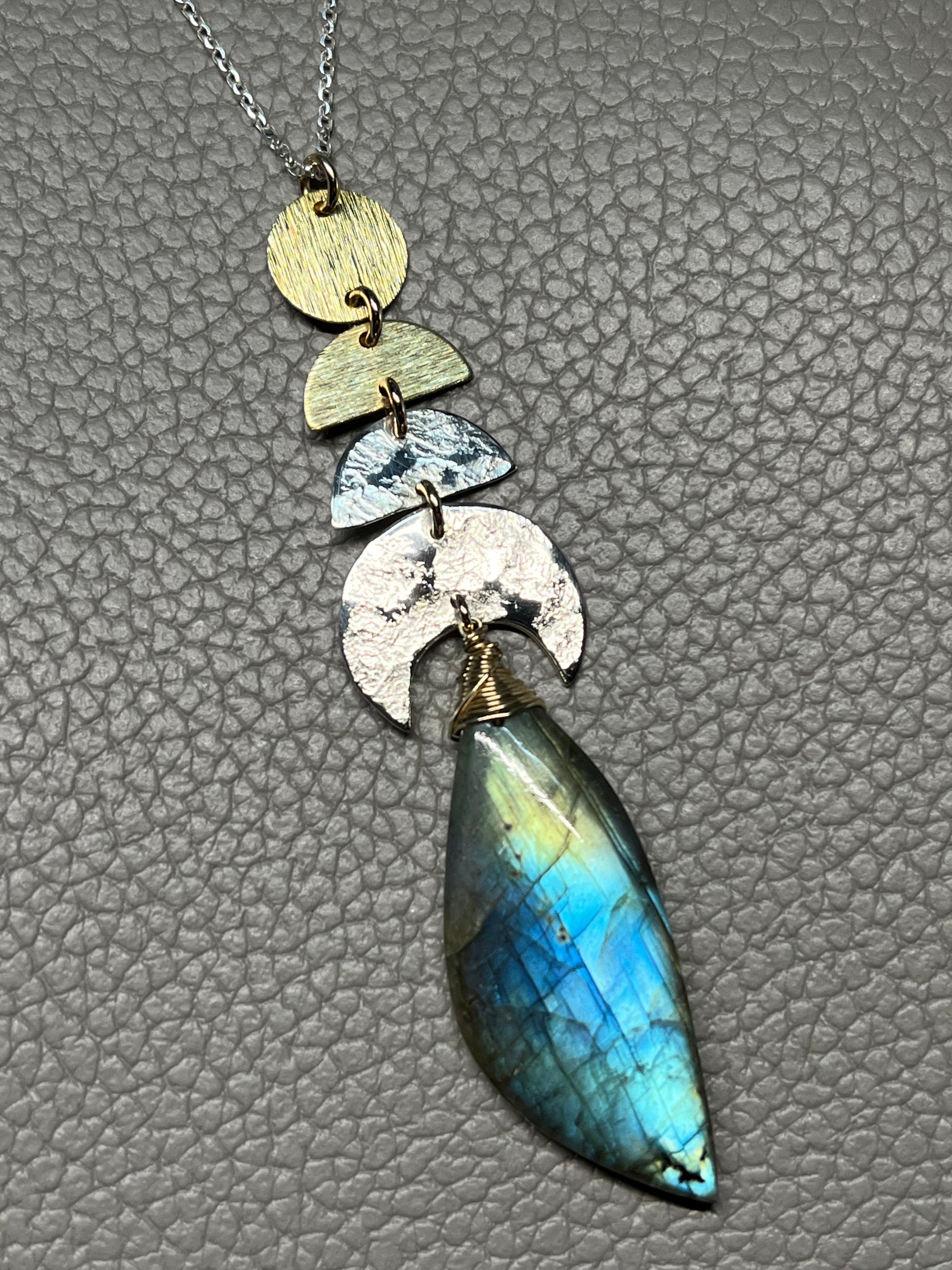 •NYX• labradorite + moon stack + mixed metal necklace (28"-30")