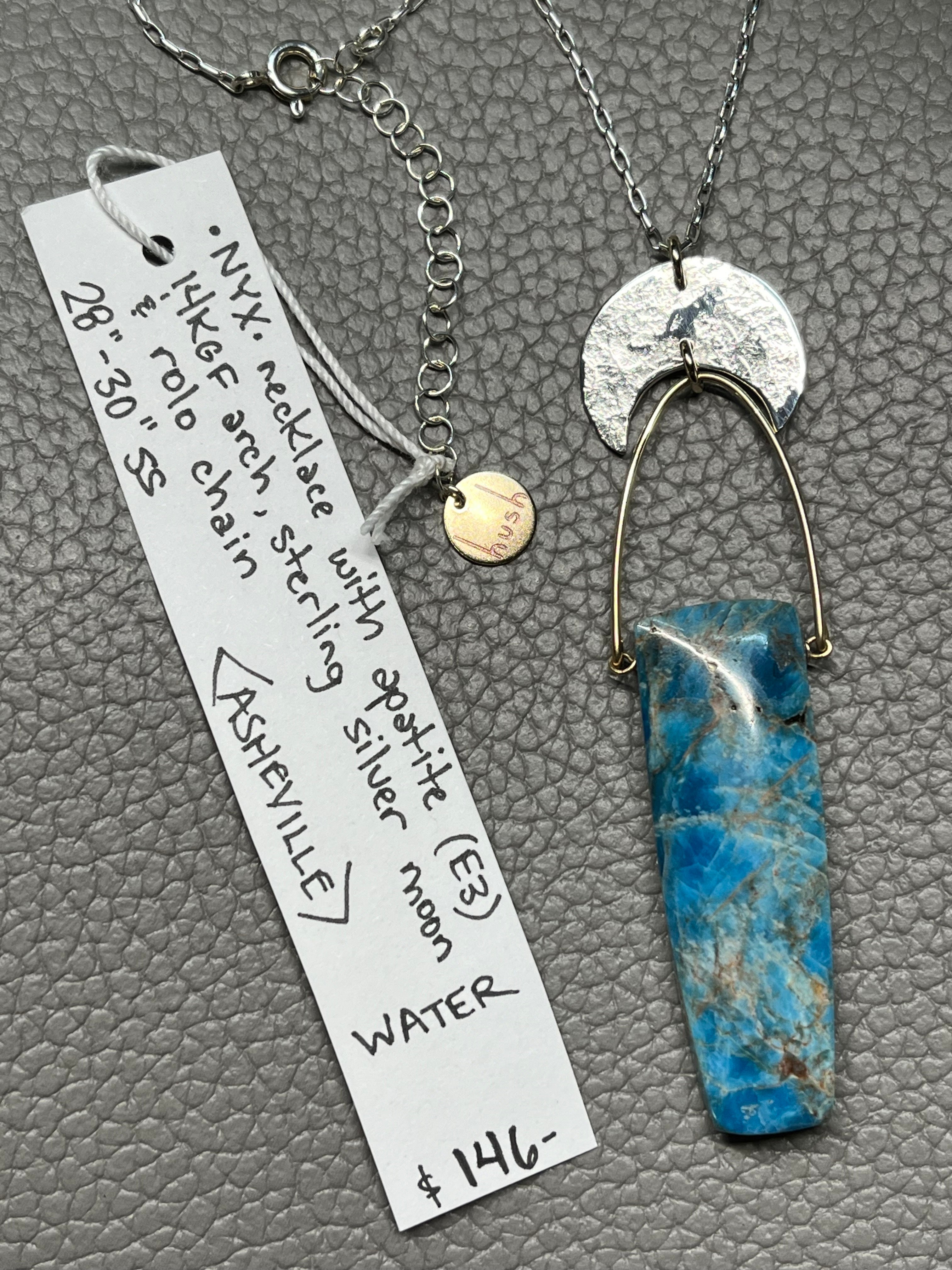 •NYX• apatite + moon arch + mixed metal necklace (28"-30")