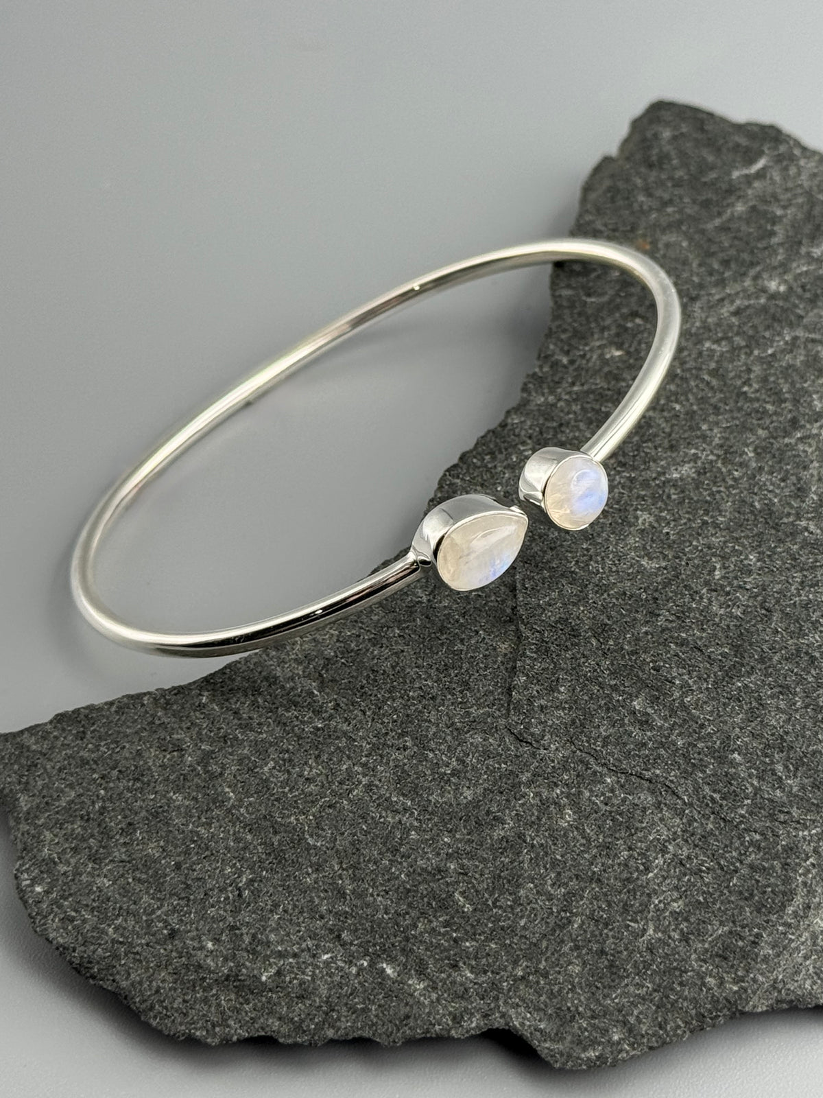 •RAIN OR SHINE• rainbow moonstone + silver twist-on cuff bracelet