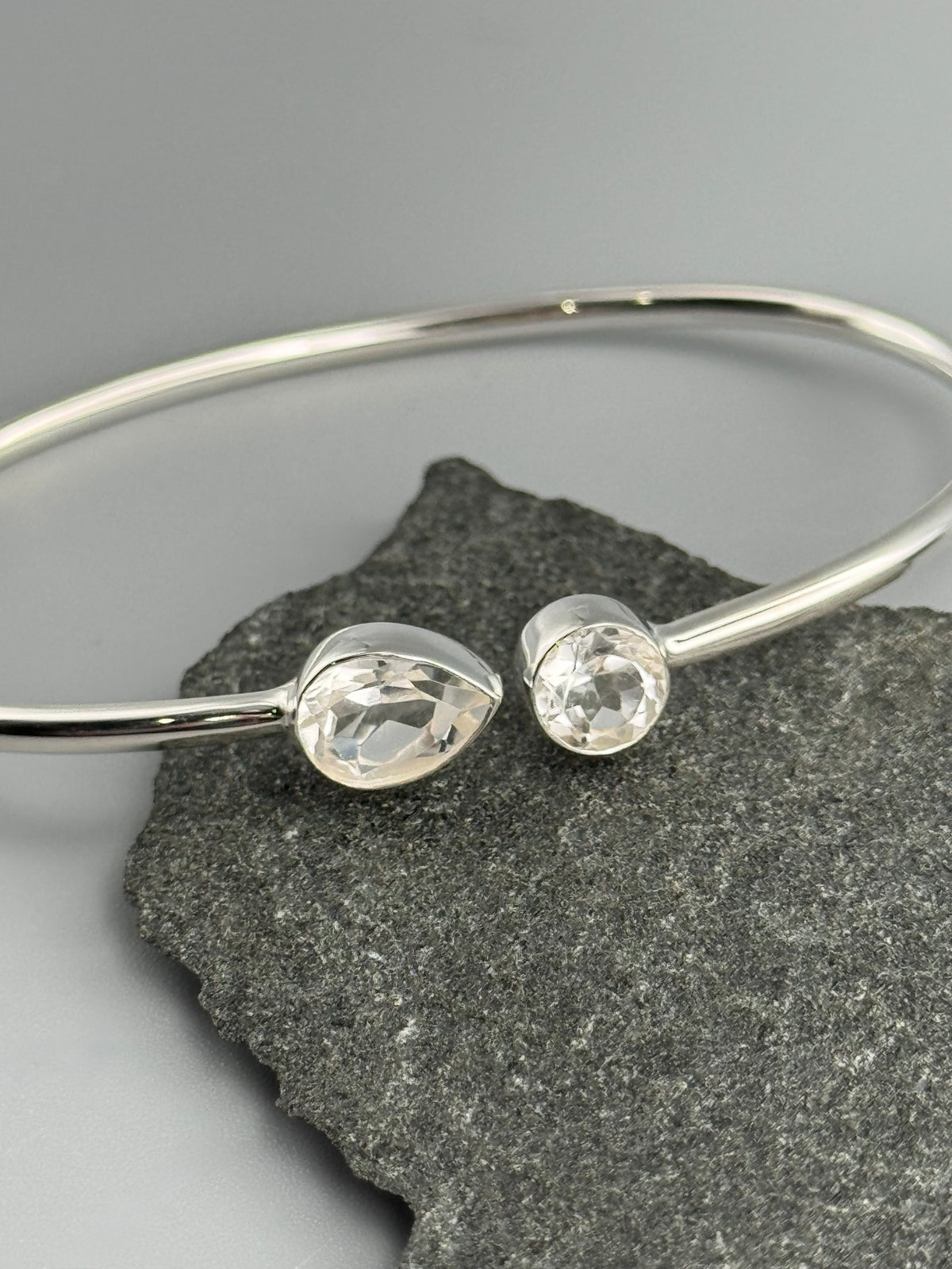 •RAIN OR SHINE• clear quartz + silver twist-on cuff bracelet