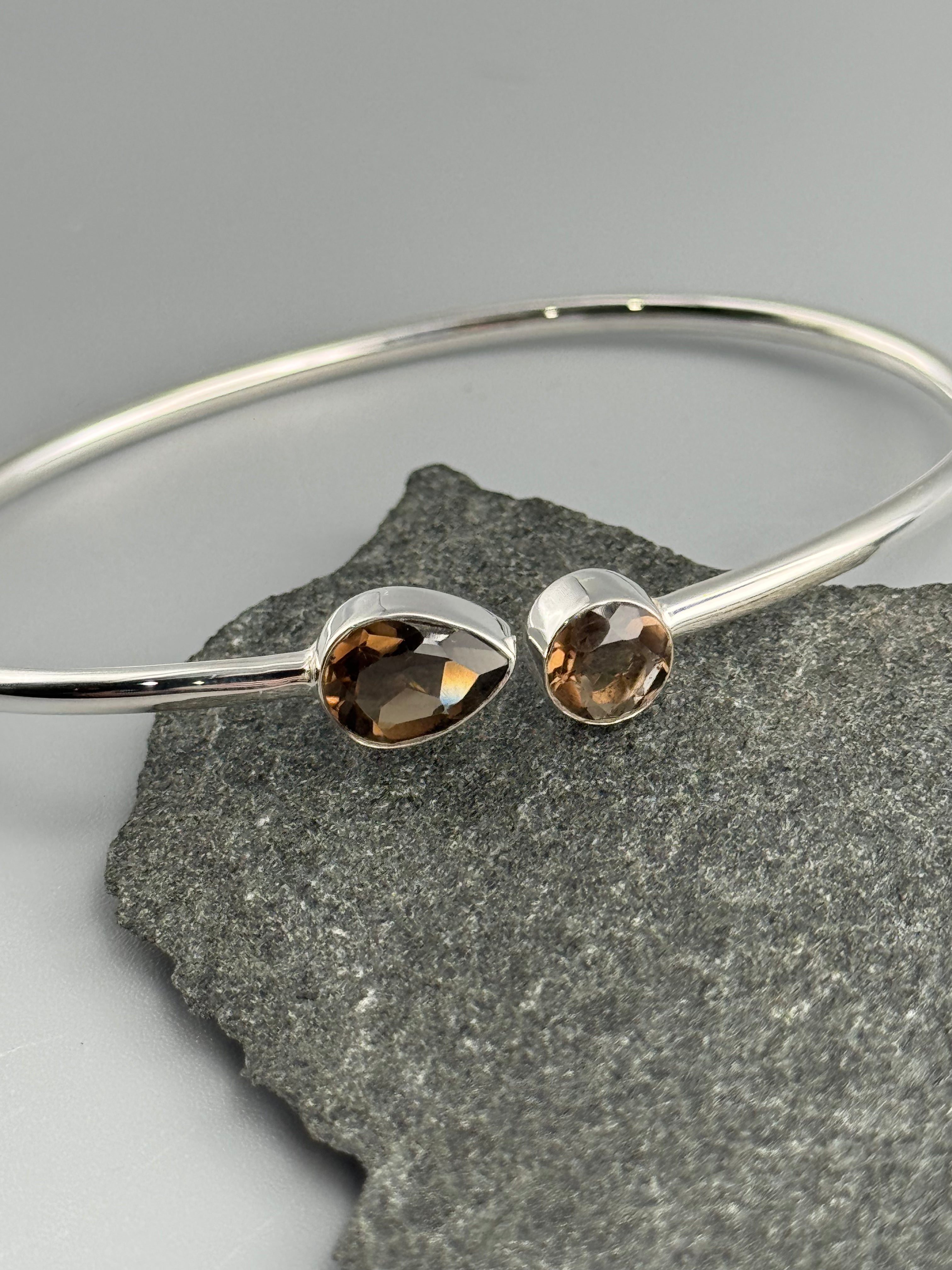 •RAIN OR SHINE• smoky quartz + silver twist-on cuff bracelet