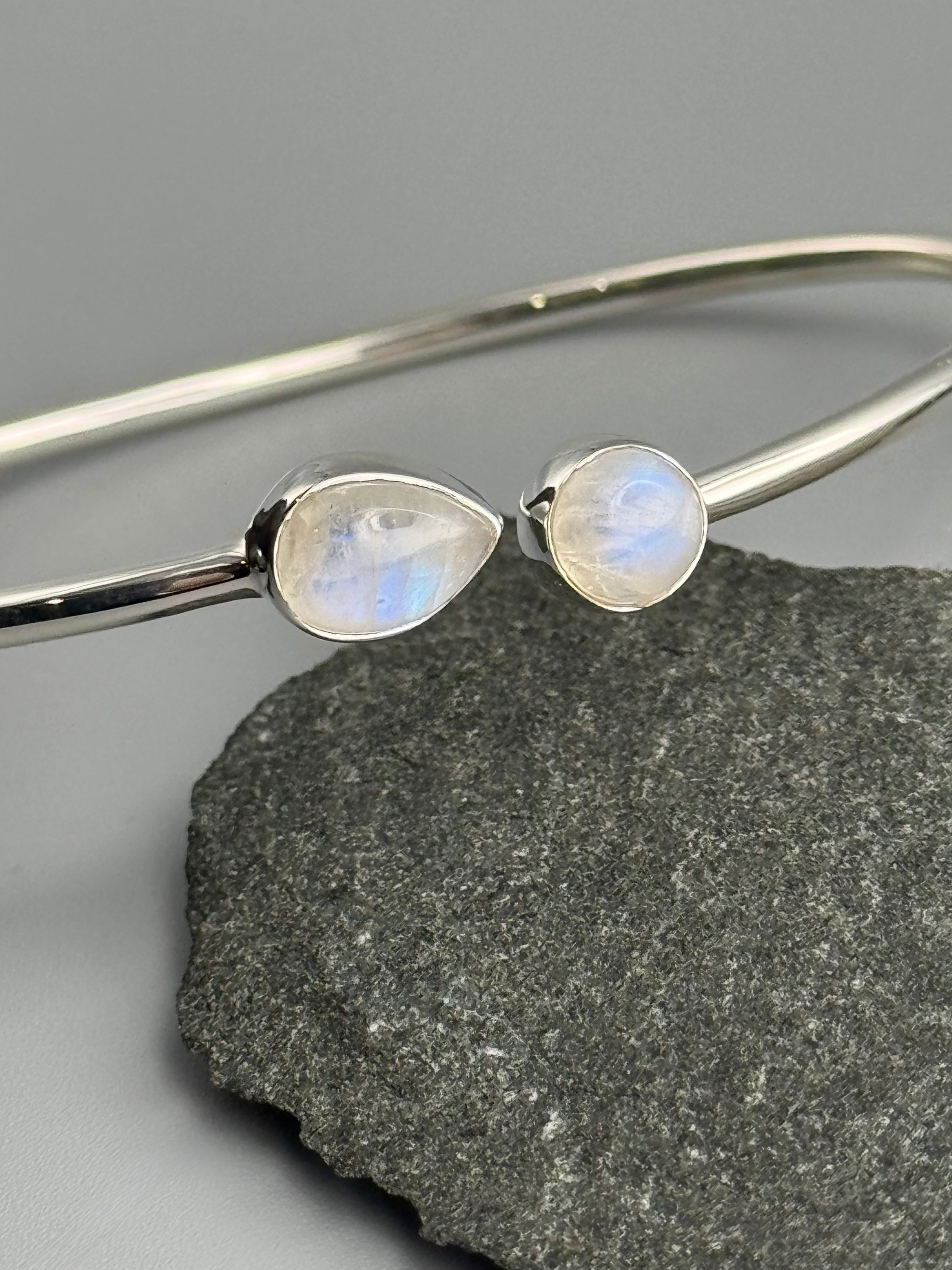 •RAIN OR SHINE• rainbow moonstone + silver twist-on cuff bracelet