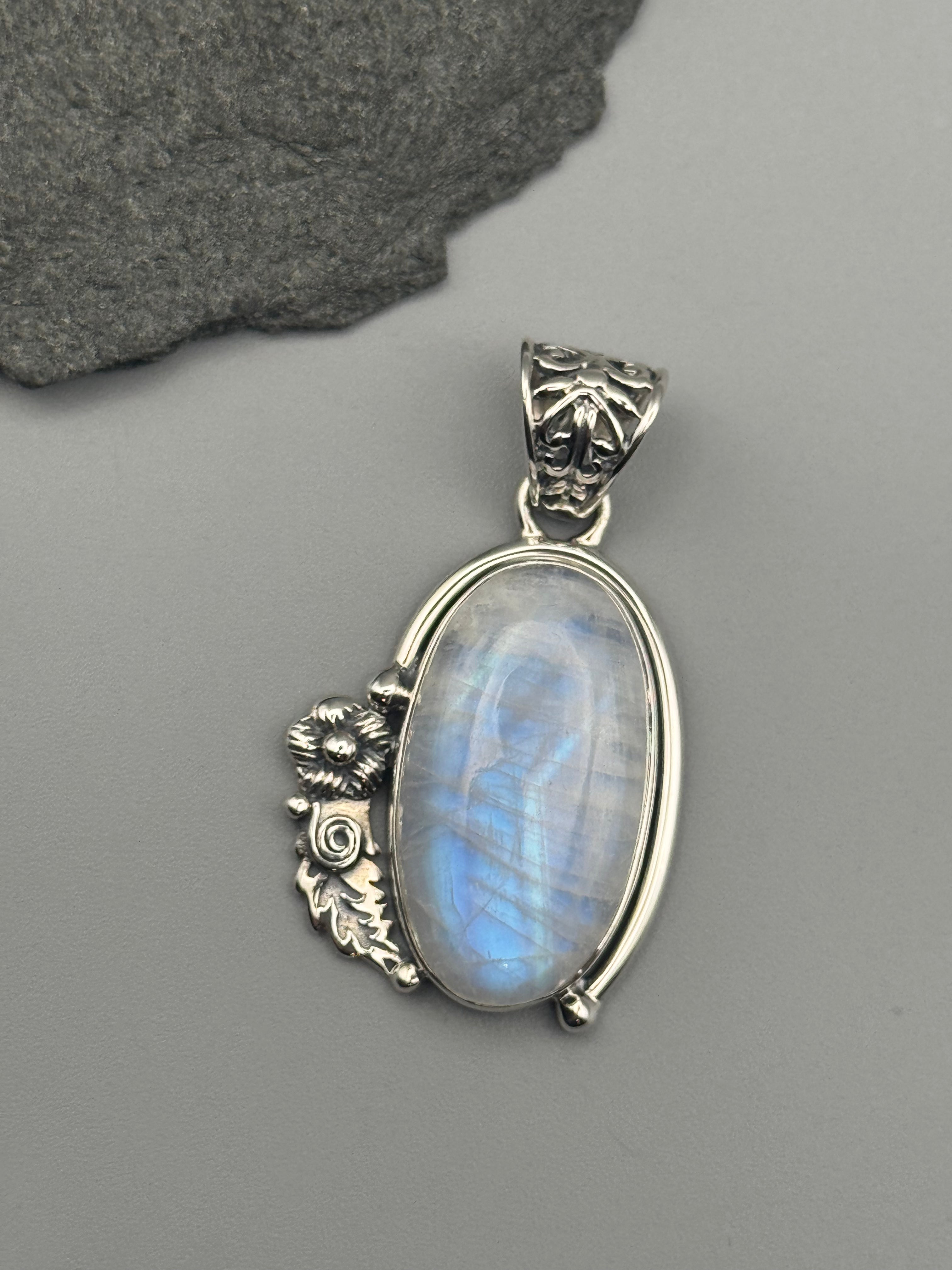 •RAINBOW MOONSTONE - SWEET STRENGTH• sterling silver pendant