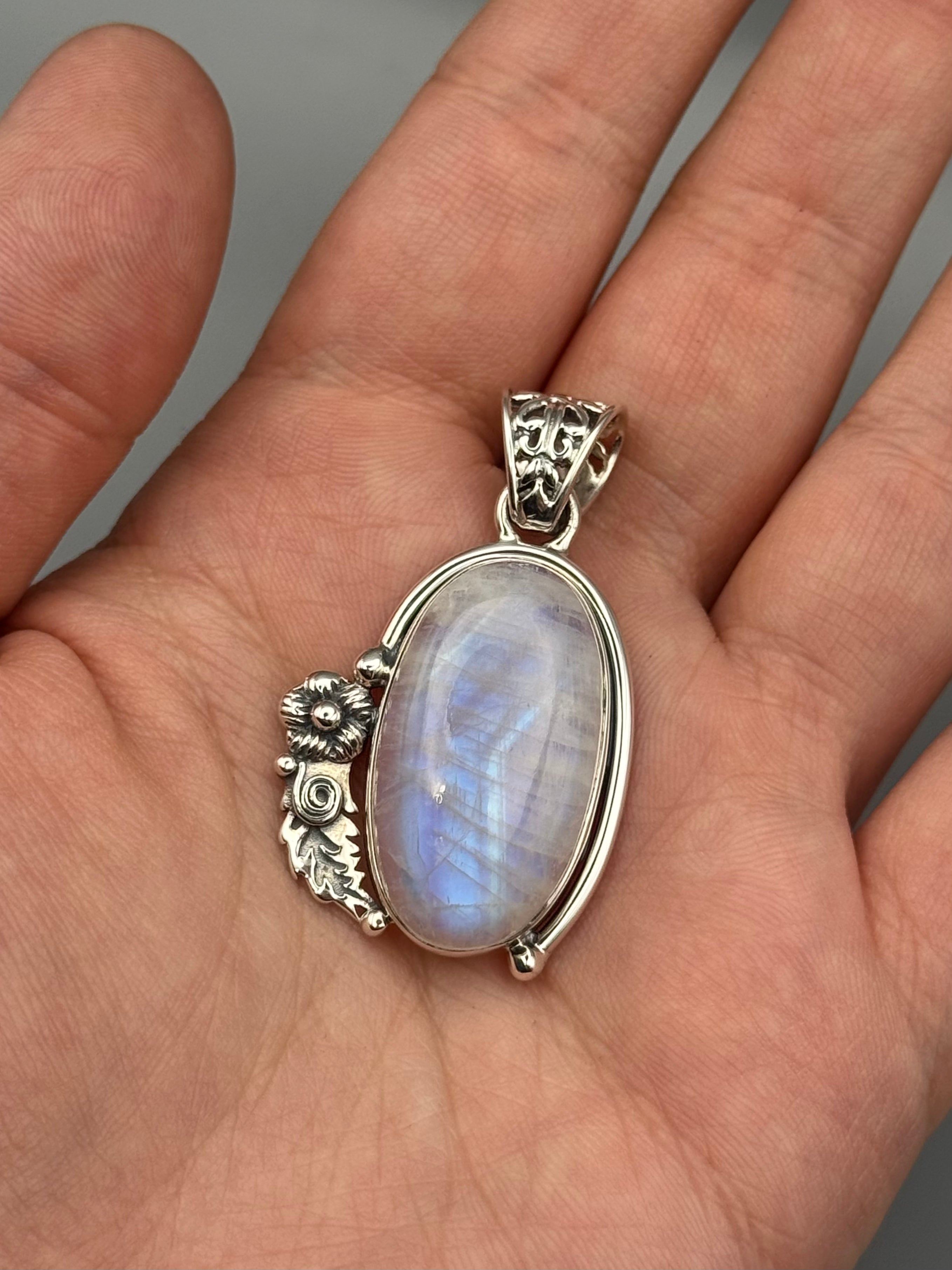 •RAINBOW MOONSTONE - SWEET STRENGTH• sterling silver pendant