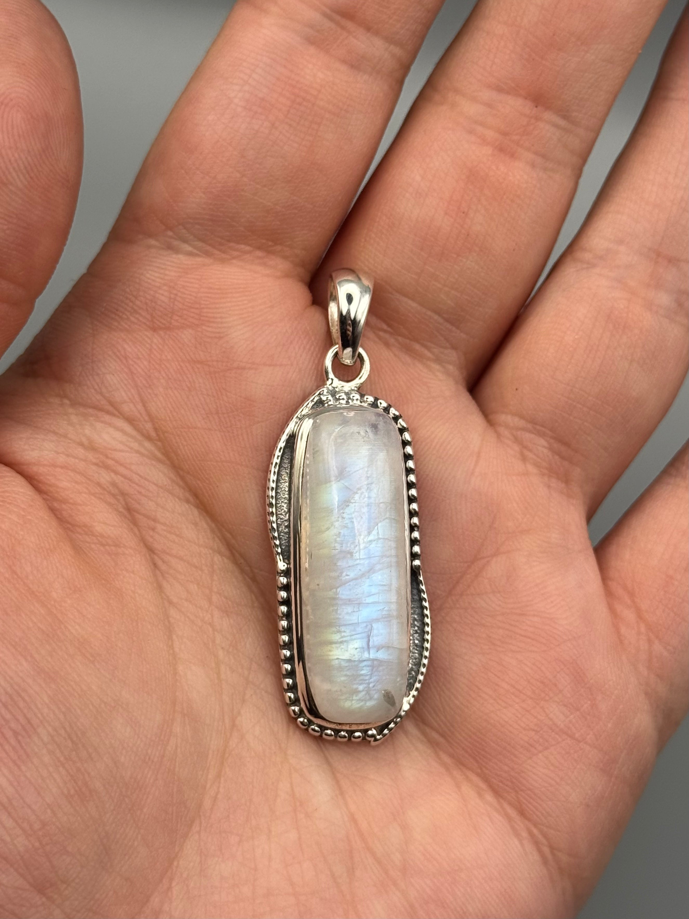 •RAINBOW MOONSTONE - DOT TOWER• sterling silver pendant