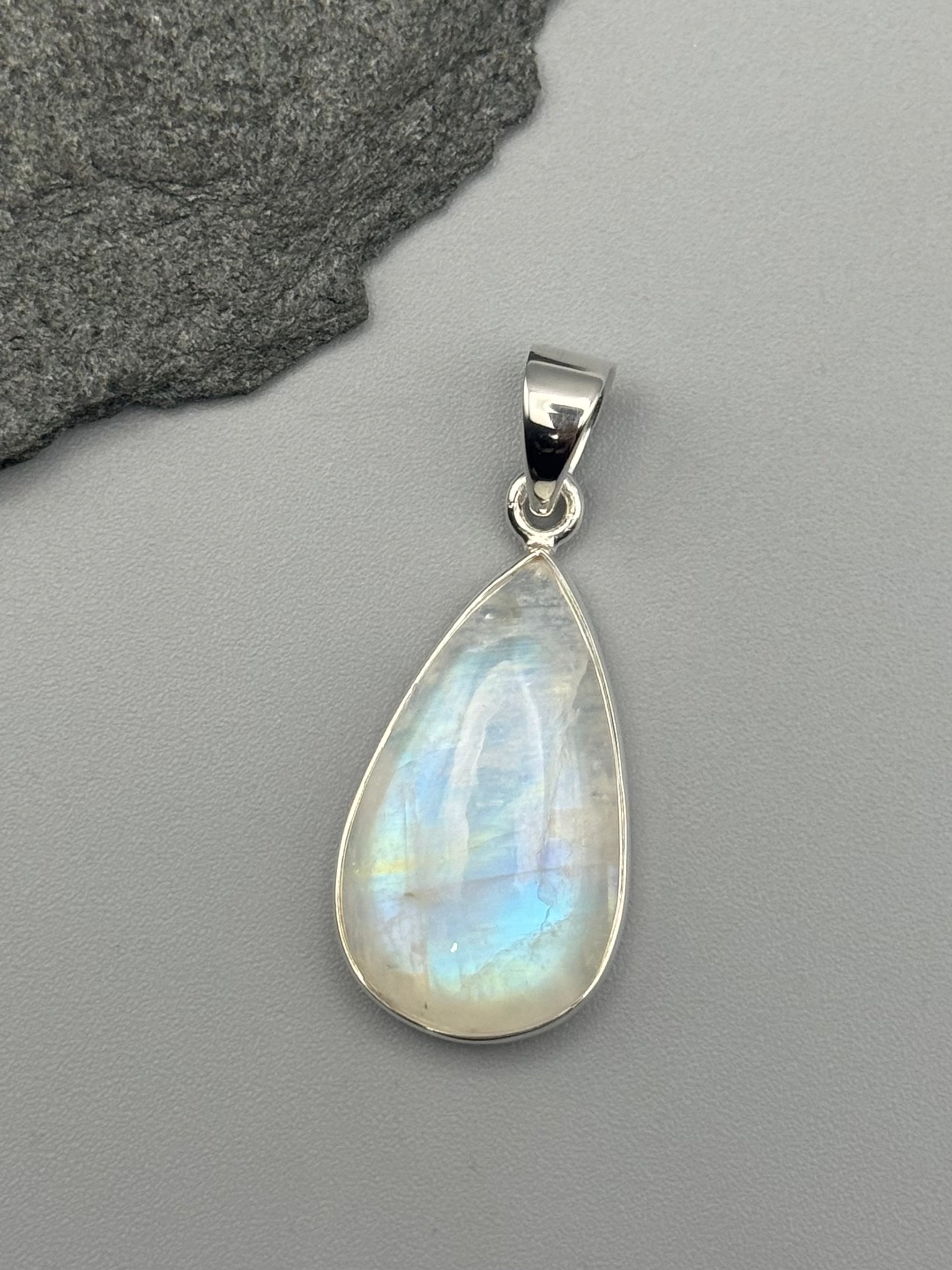 •RAINBOW MOONSTONE - SMALL TEAR• sterling silver pendant