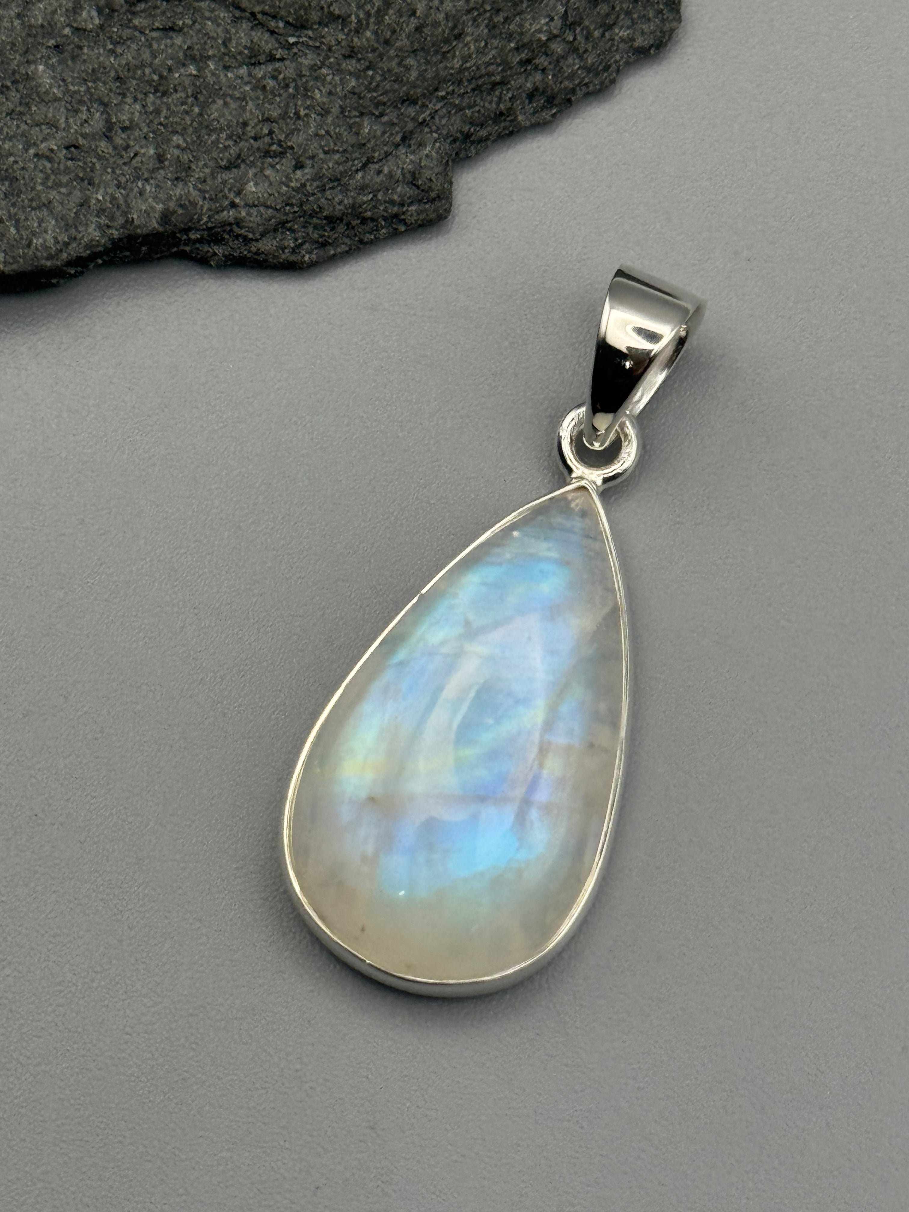 •RAINBOW MOONSTONE - SMALL TEAR• sterling silver pendant