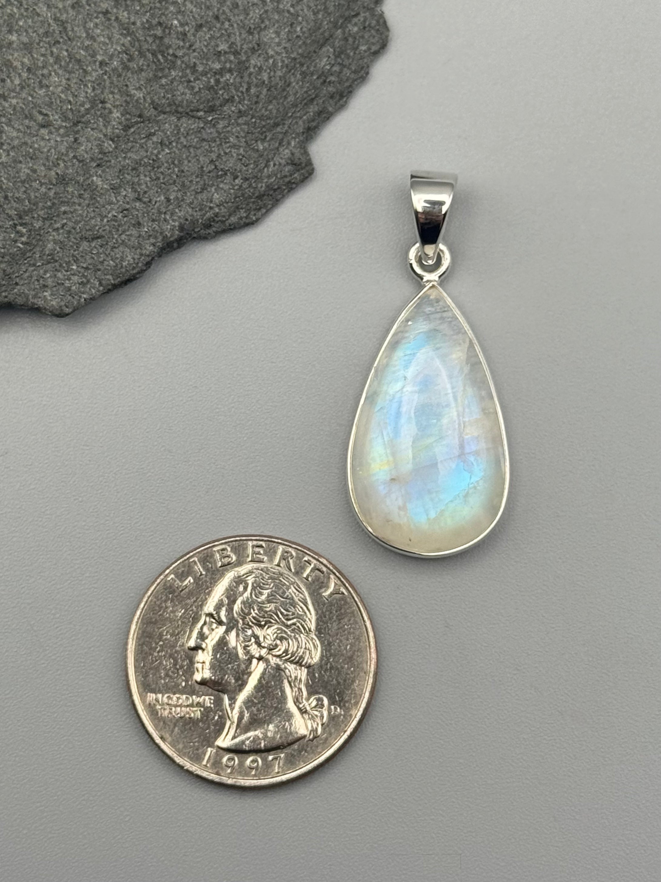 •RAINBOW MOONSTONE - SMALL TEAR• sterling silver pendant