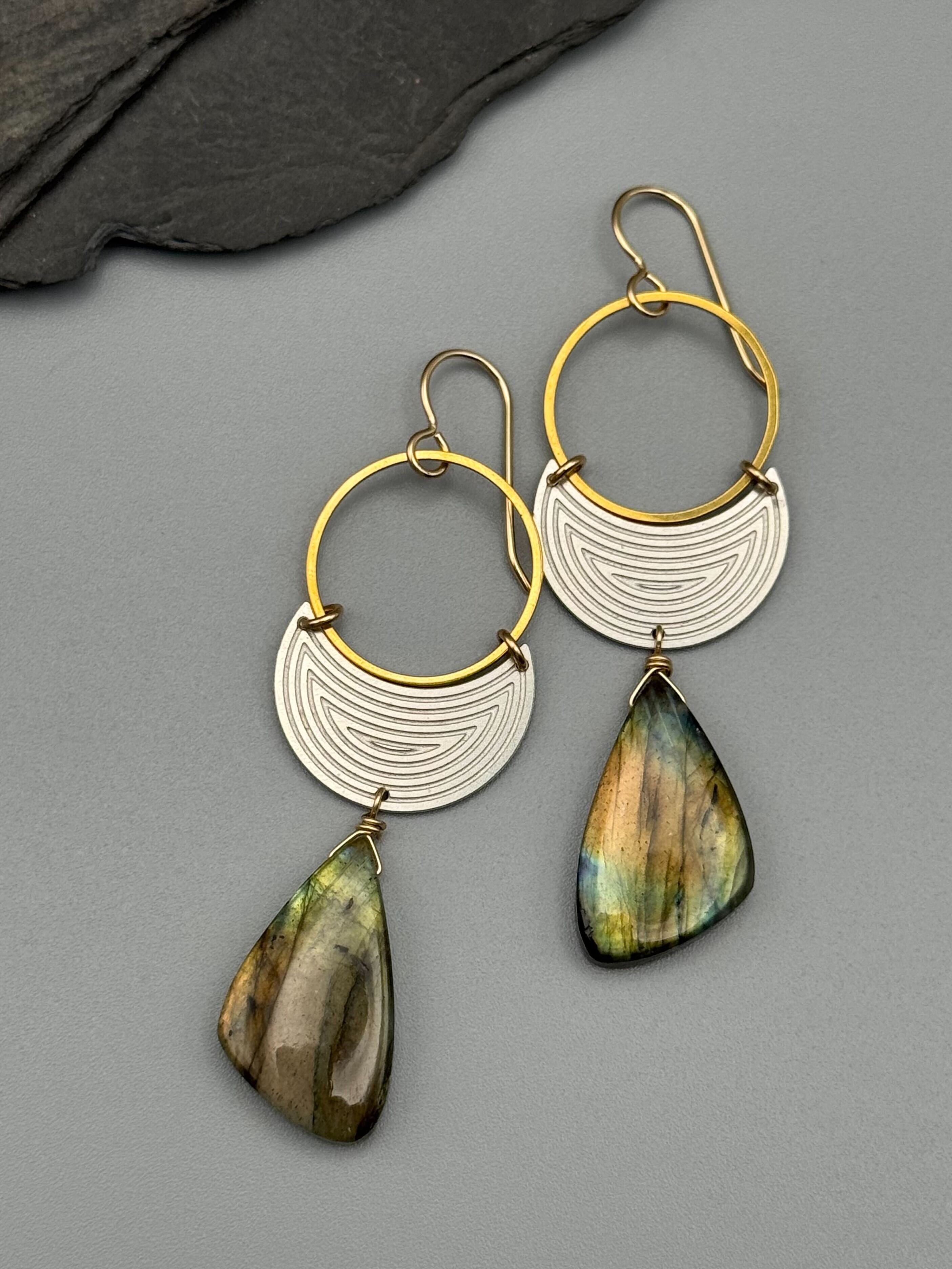 •MOON SHADOW• labradorite + mixed metal earrings