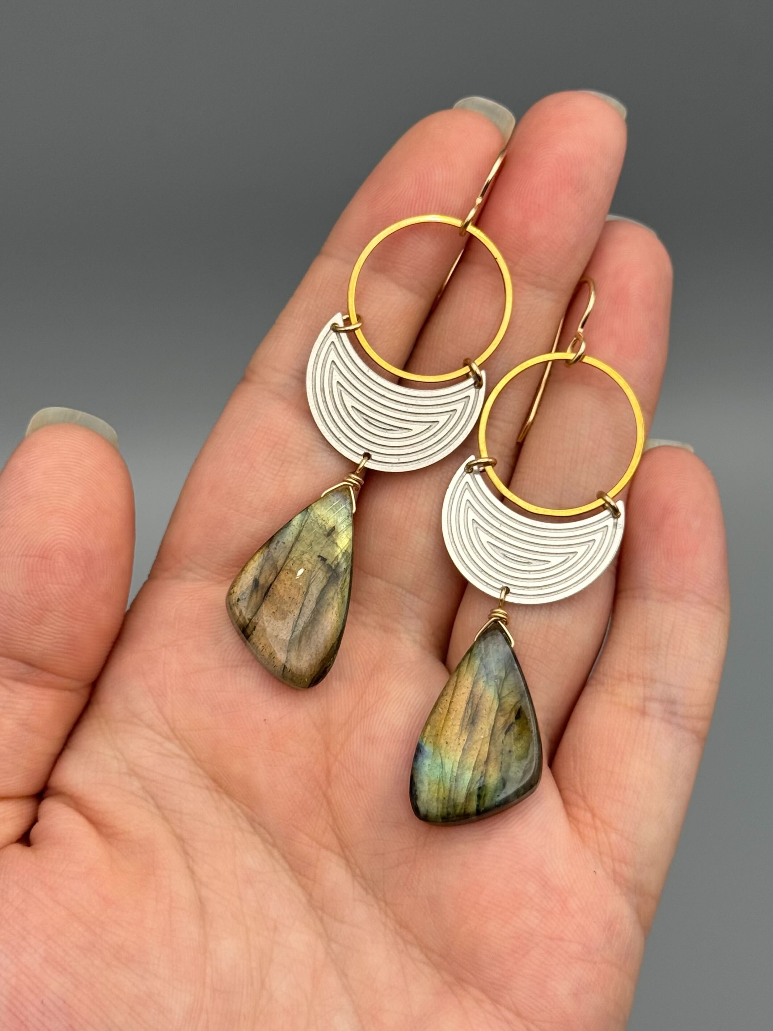 •MOON SHADOW• labradorite + mixed metal earrings