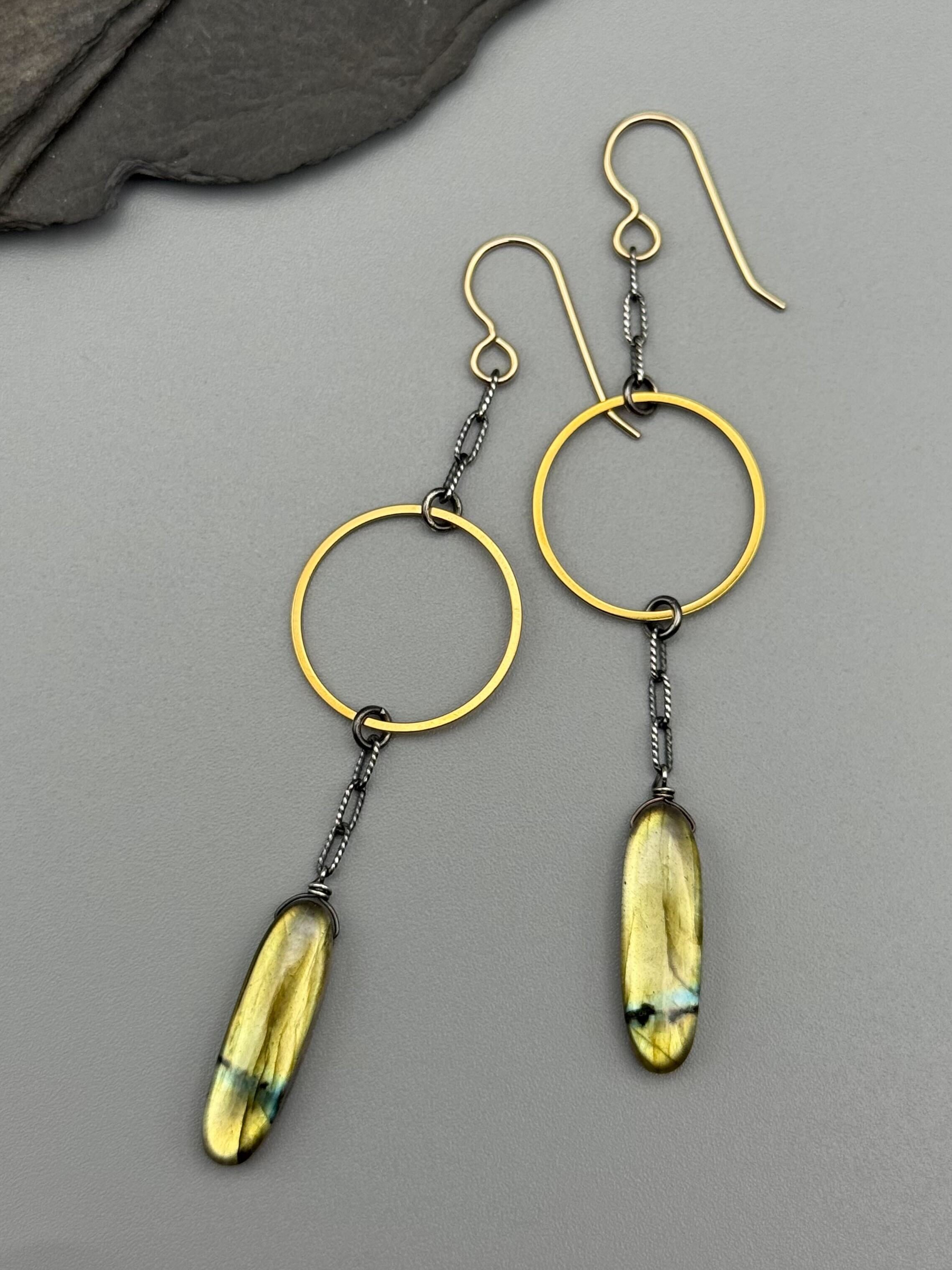 •ESPY• golden labradorite + mixed metal earrings