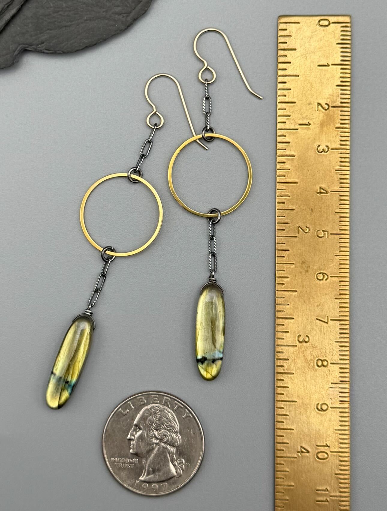 •ESPY• golden labradorite + mixed metal earrings