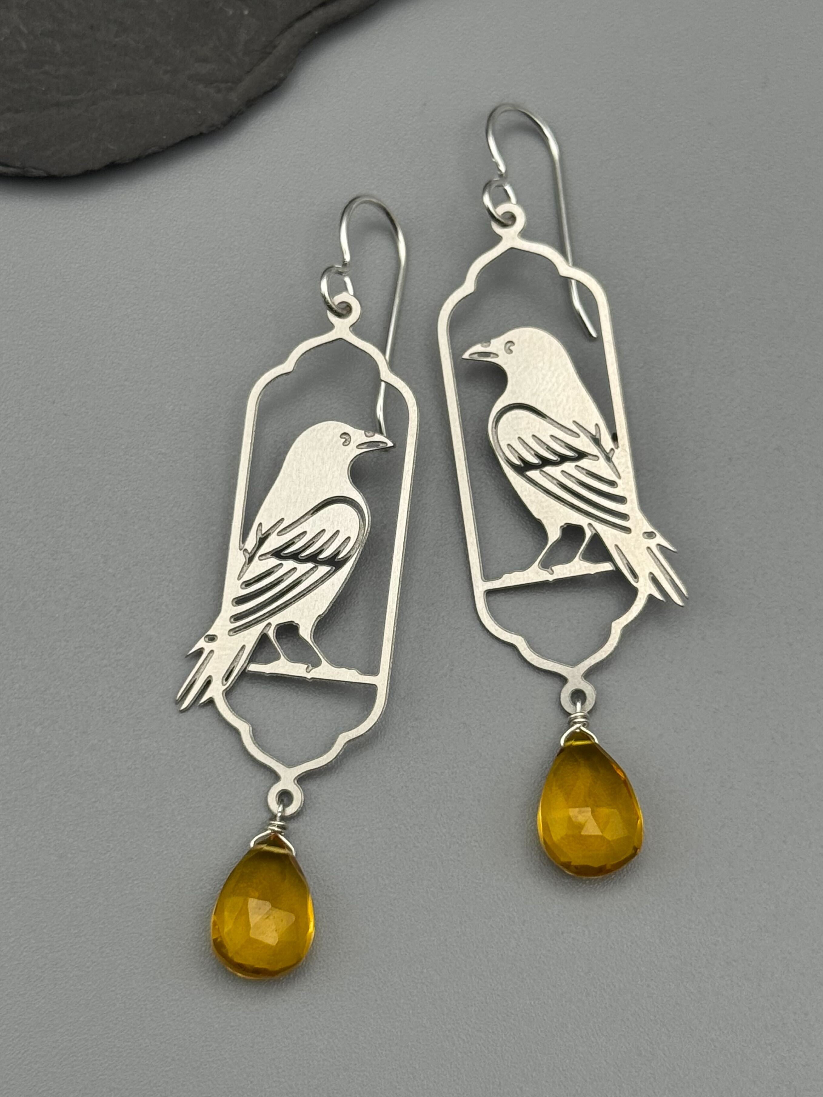 •NEVERMORE• citrine + silver earrings