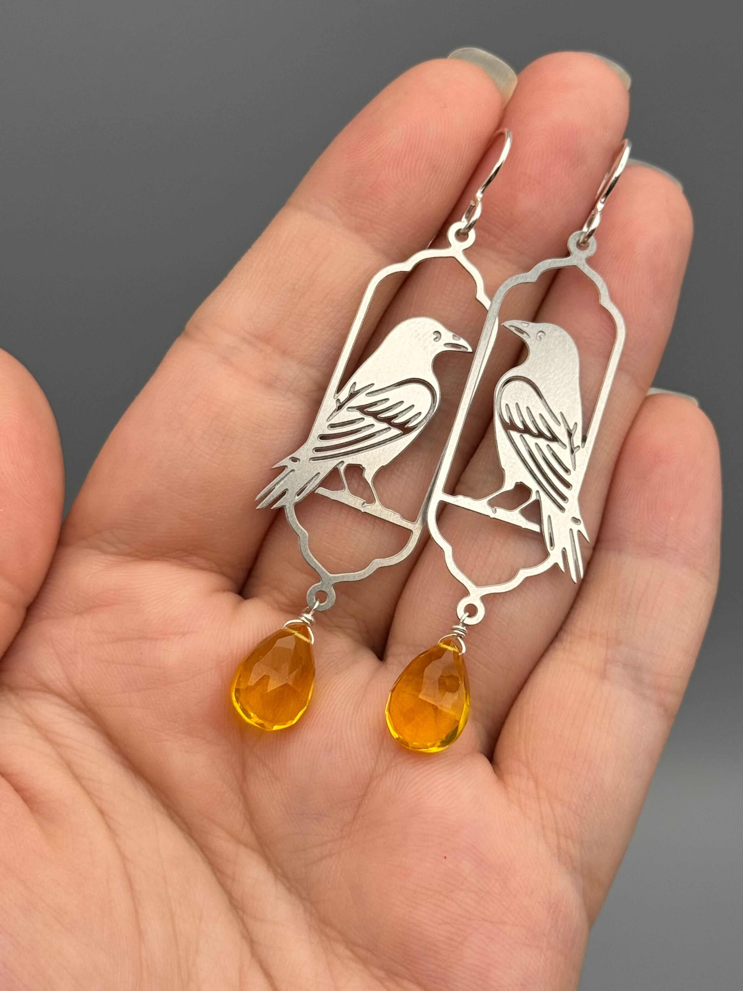 •NEVERMORE• citrine + silver earrings