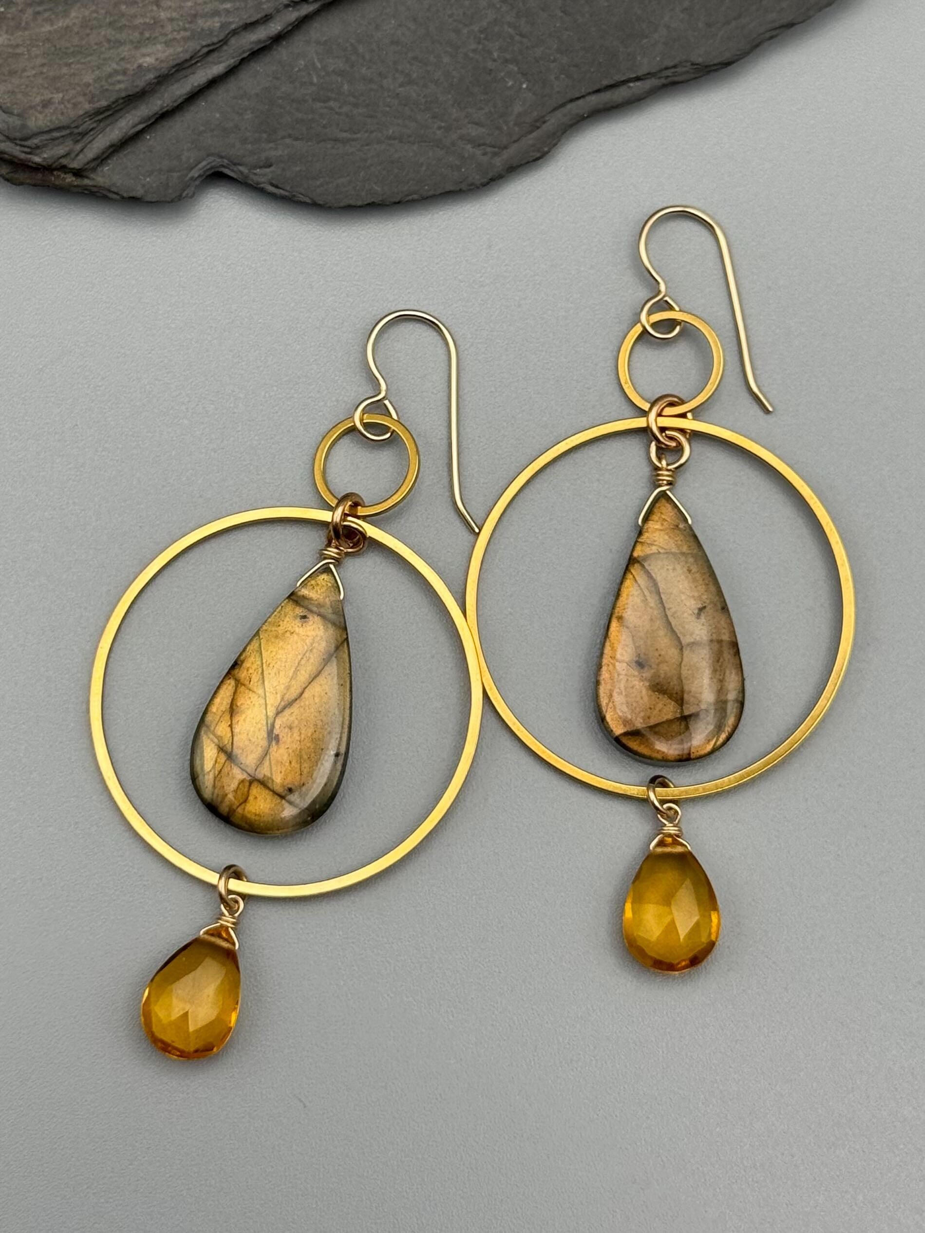 •EQUA-ORBIT• golden labradorite + citrine gold earrings