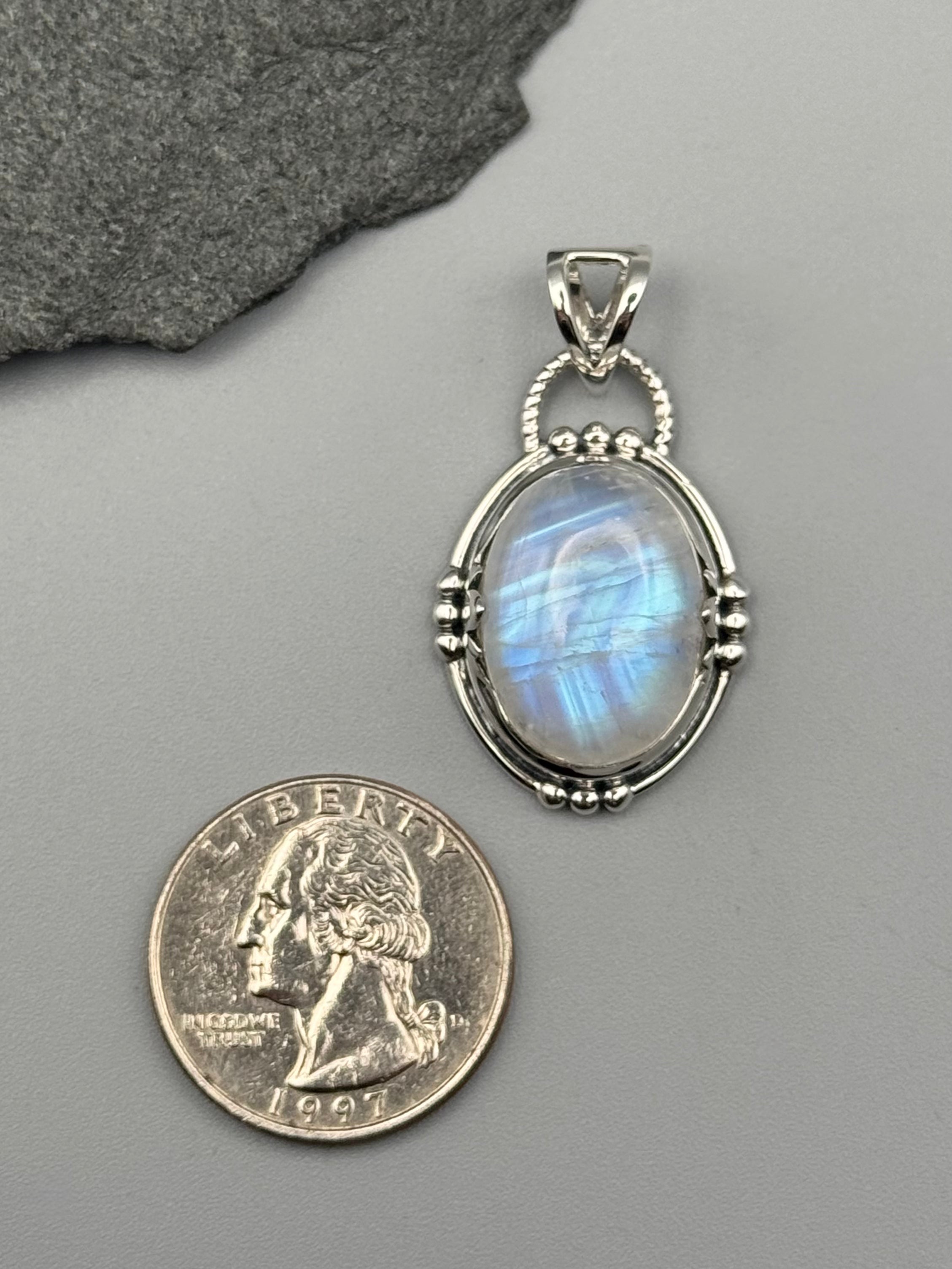 •RAINBOW MOONSTONE - CUPOLA• sterling silver pendant