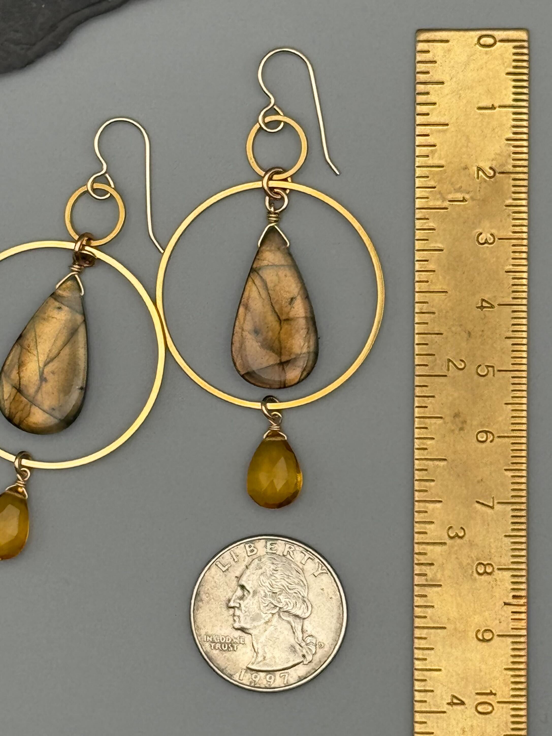 •EQUA-ORBIT• golden labradorite + citrine gold earrings