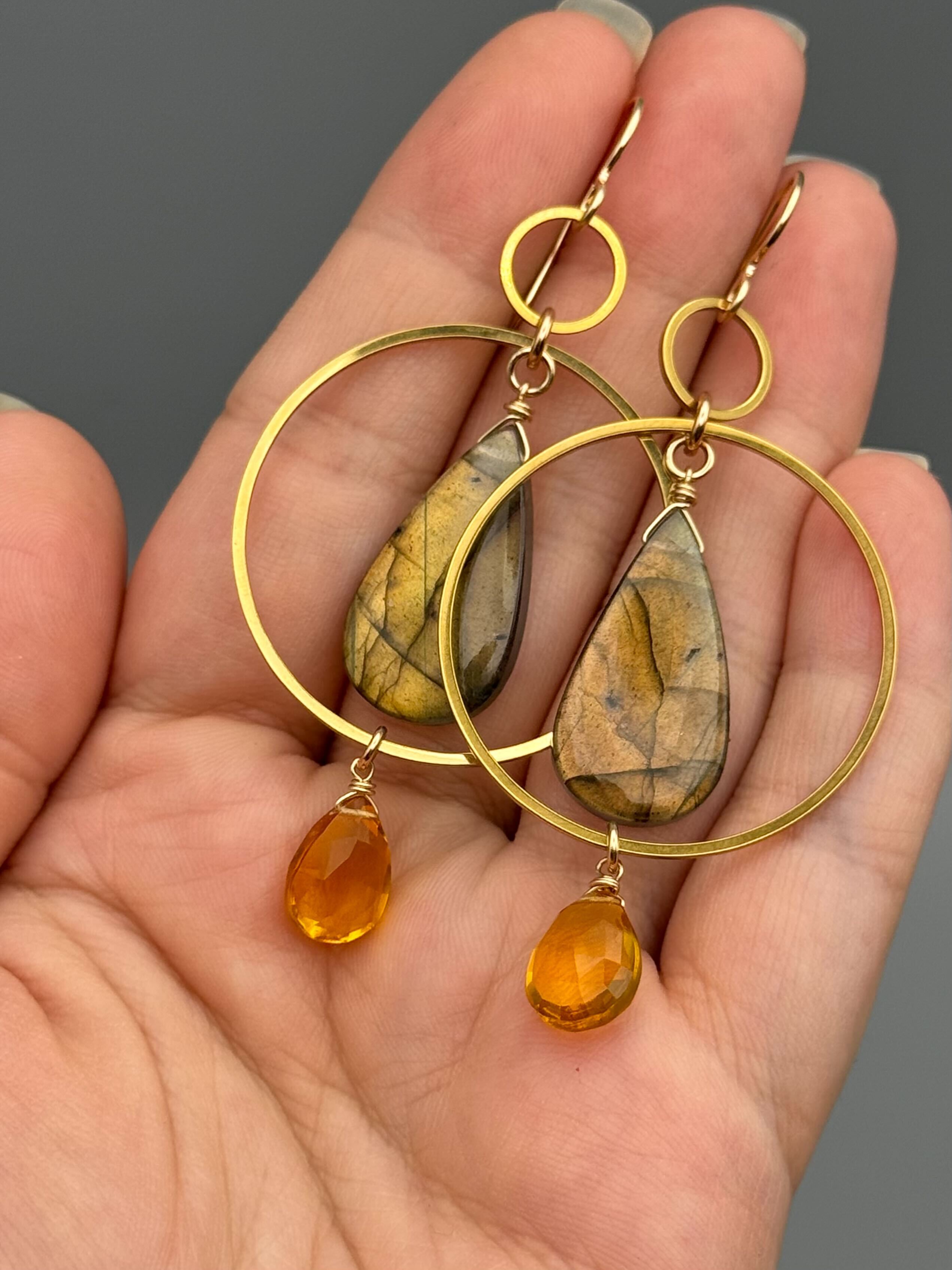 •EQUA-ORBIT• golden labradorite + citrine gold earrings