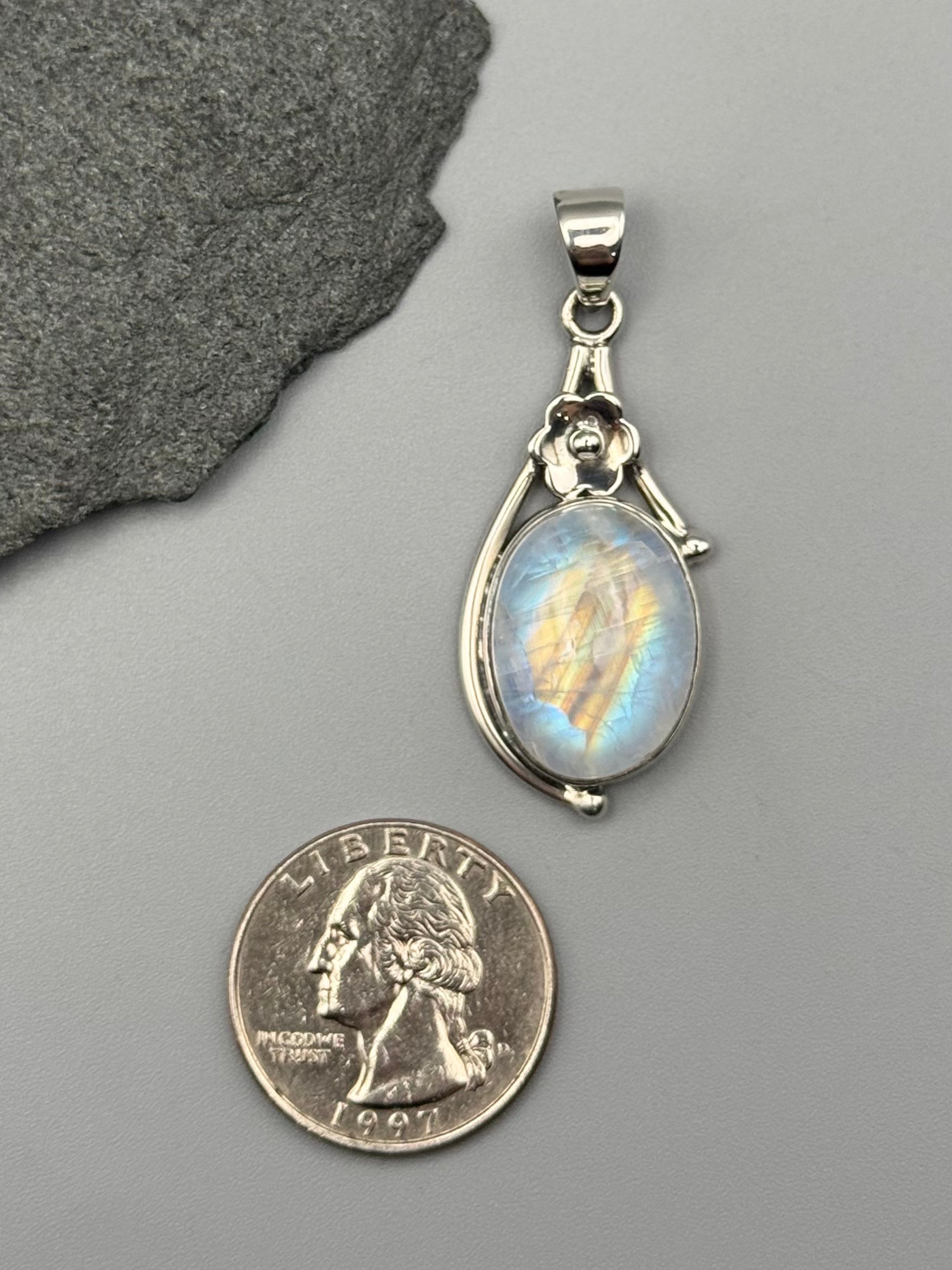 •RAINBOW MOONSTONE - SWEET STRENGTH• sterling silver pendant