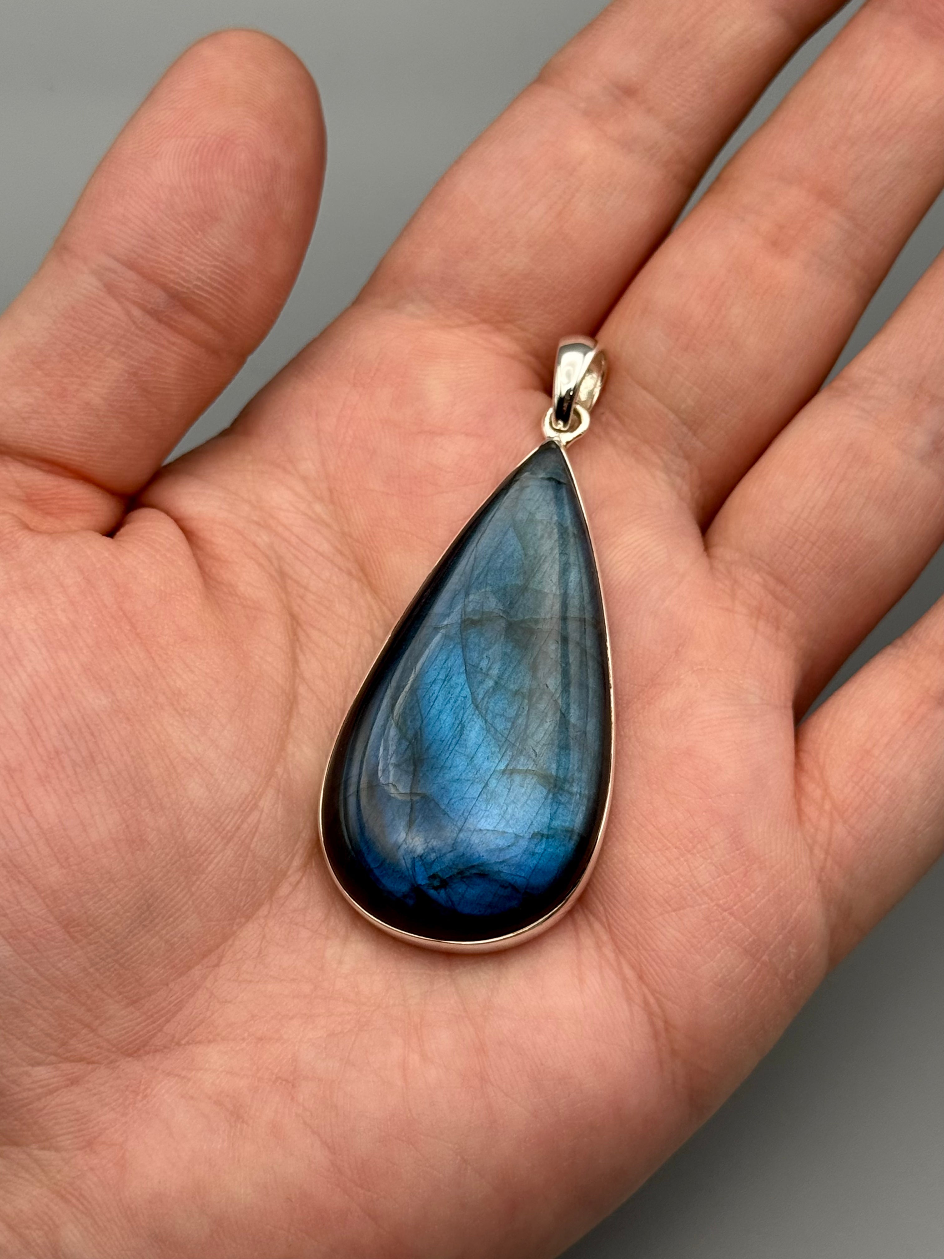 •LABRADORITE - LARGE TEAR 2• sterling silver pendant