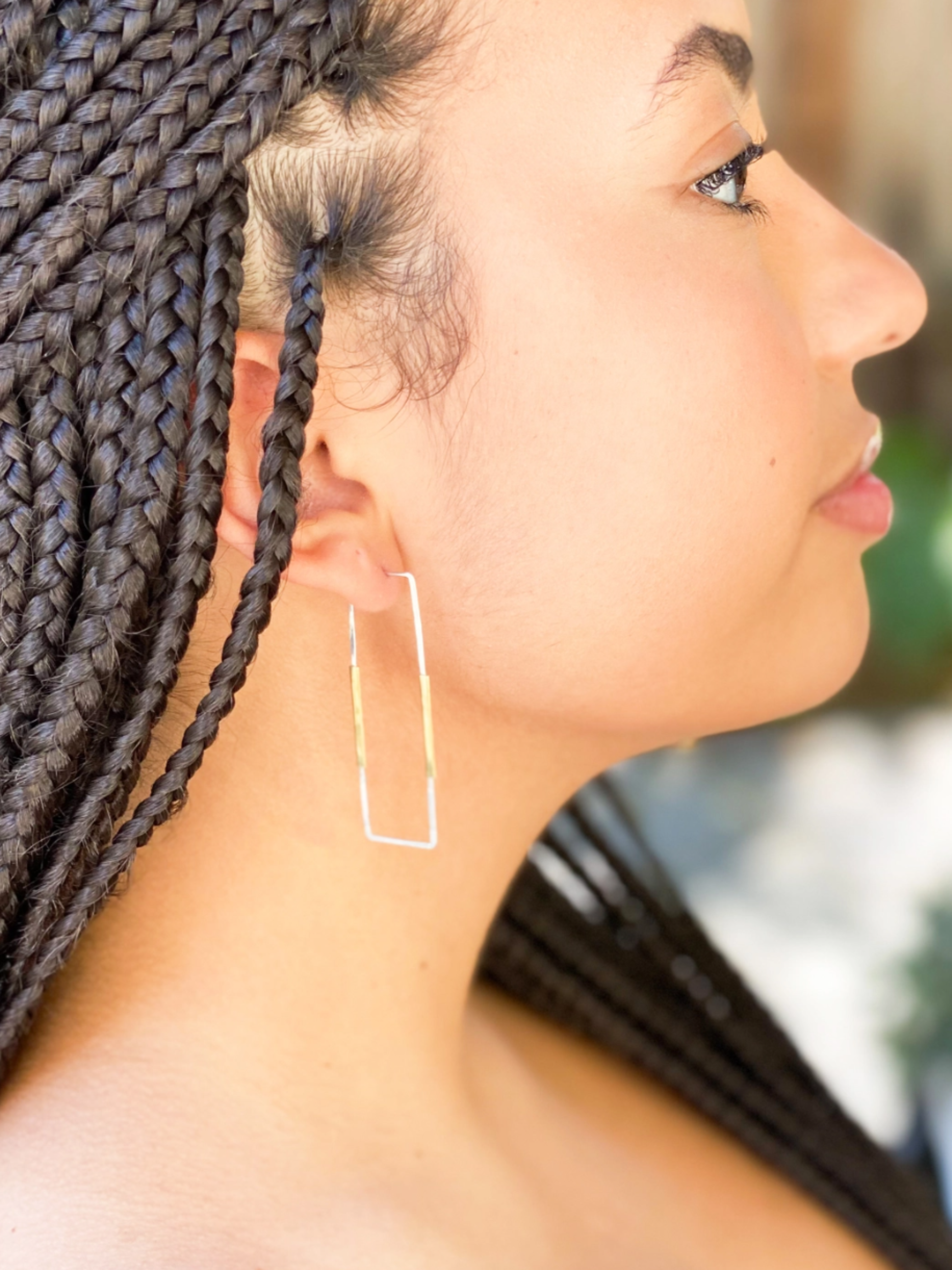 •RECTANGLE• mixed metal hoop earrings