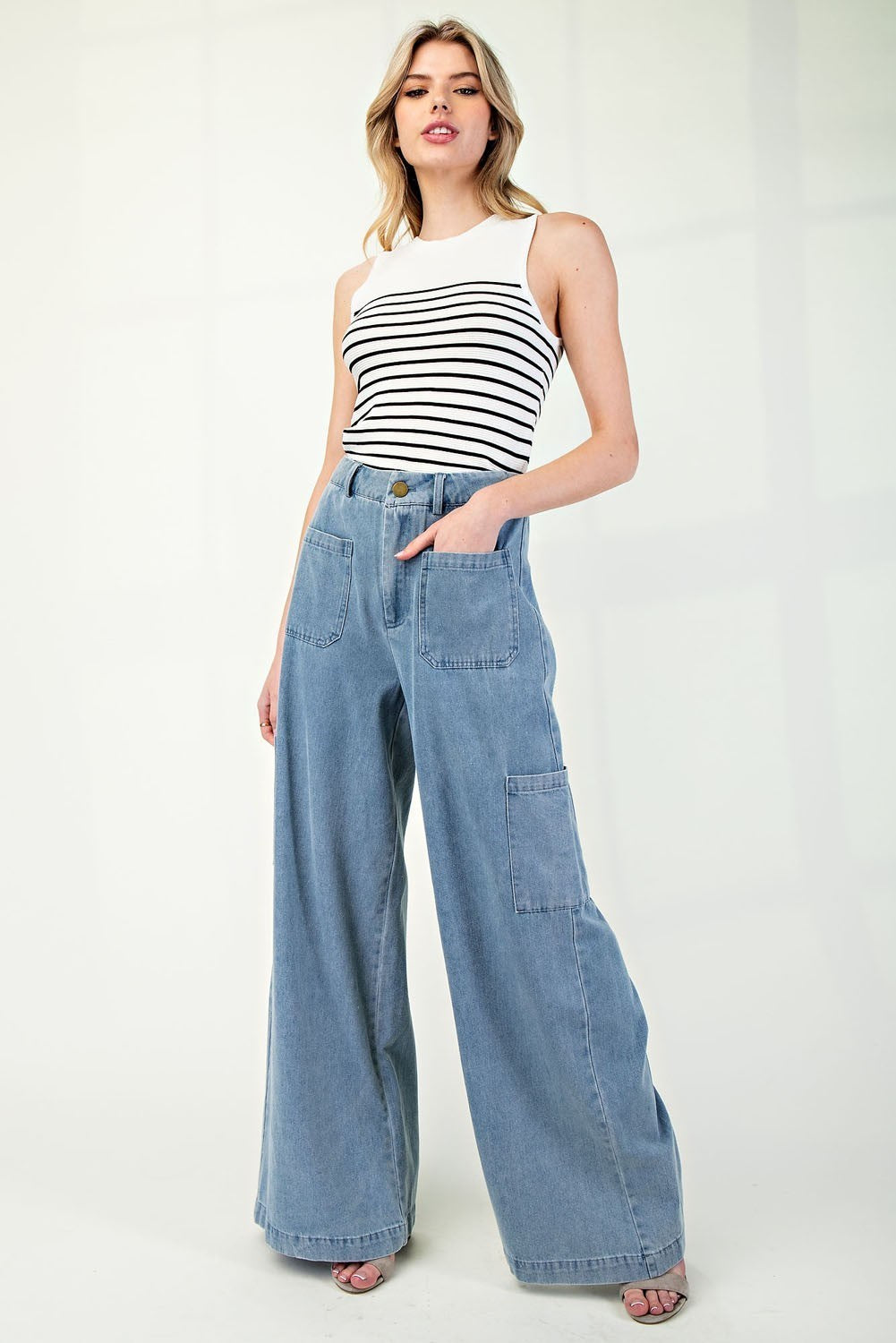 •MINKA• wide leg denim cargo pants