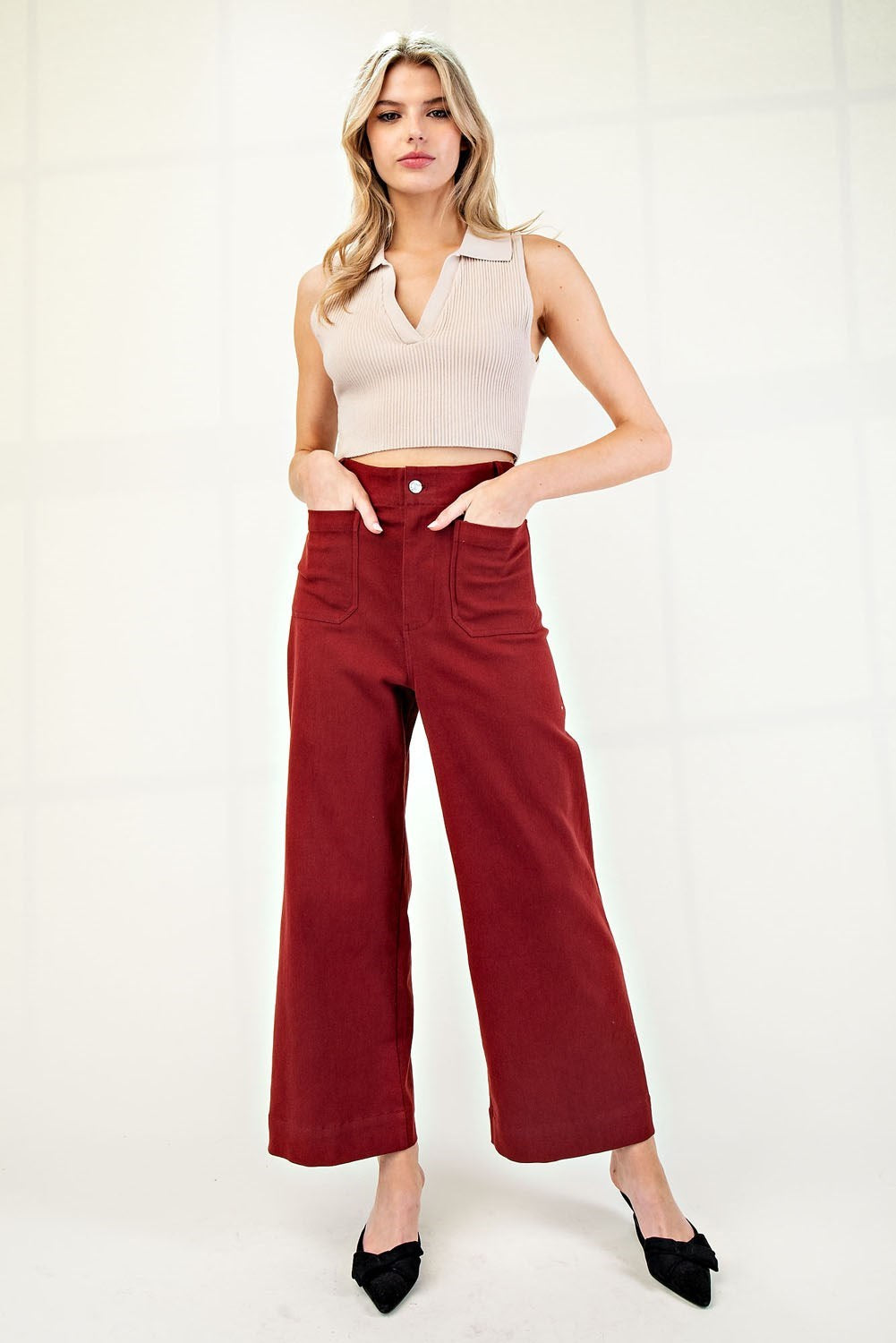 •CORDELIA• cropped wide leg denim pants