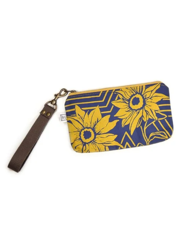 •MIDI WRISTLET - SUNFLOWER• waxed canvas clutch