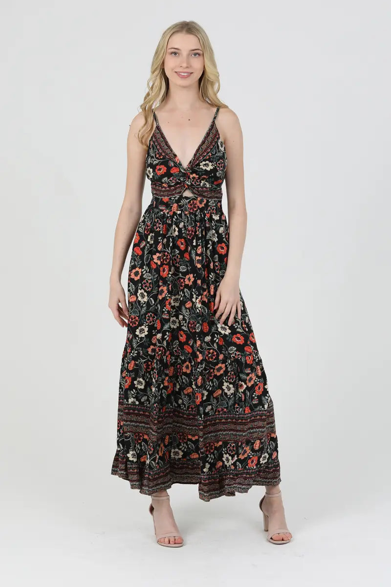 •AUGUST FLORAL• tiered twist front midaxi dress