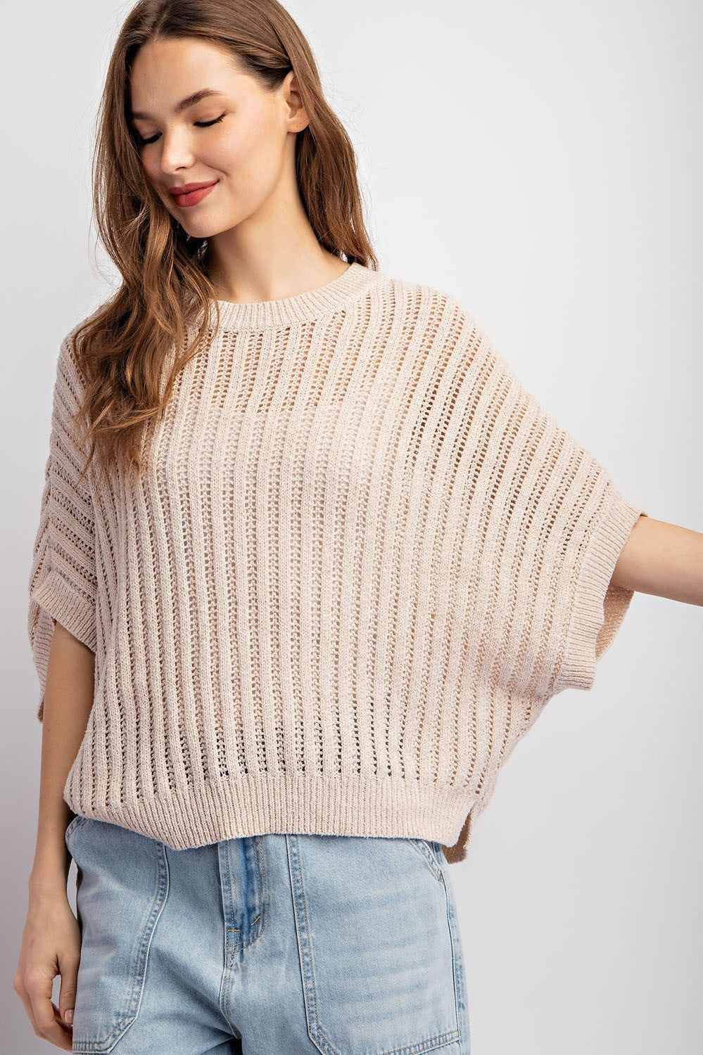 •EMMIE• open knit dolman sleeve top